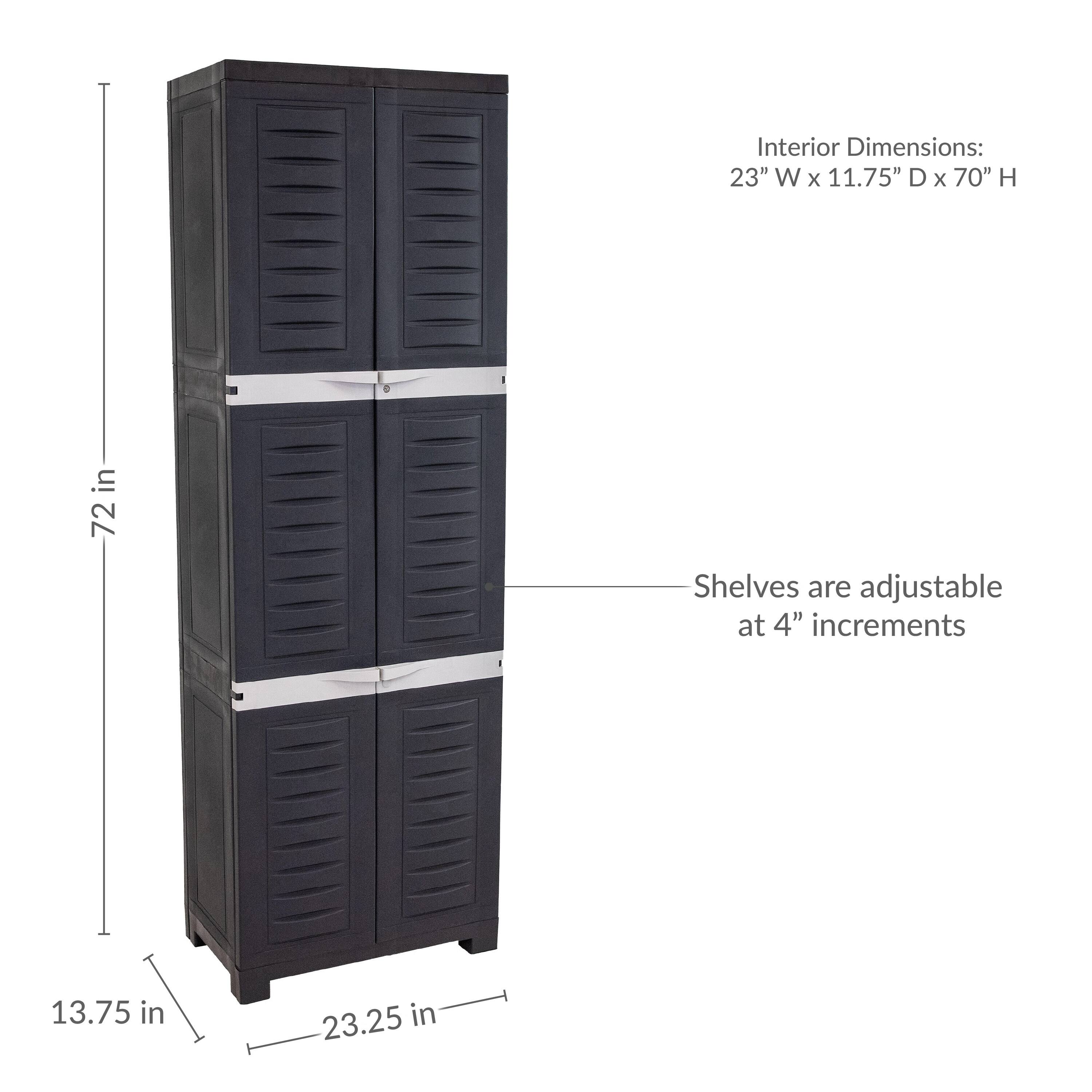 Interior Dimensions: 23" W x 11.75" D x 70" H  
Shelves are adjustable at 4" increments  
72 in  
13.75 in  
23.25 in