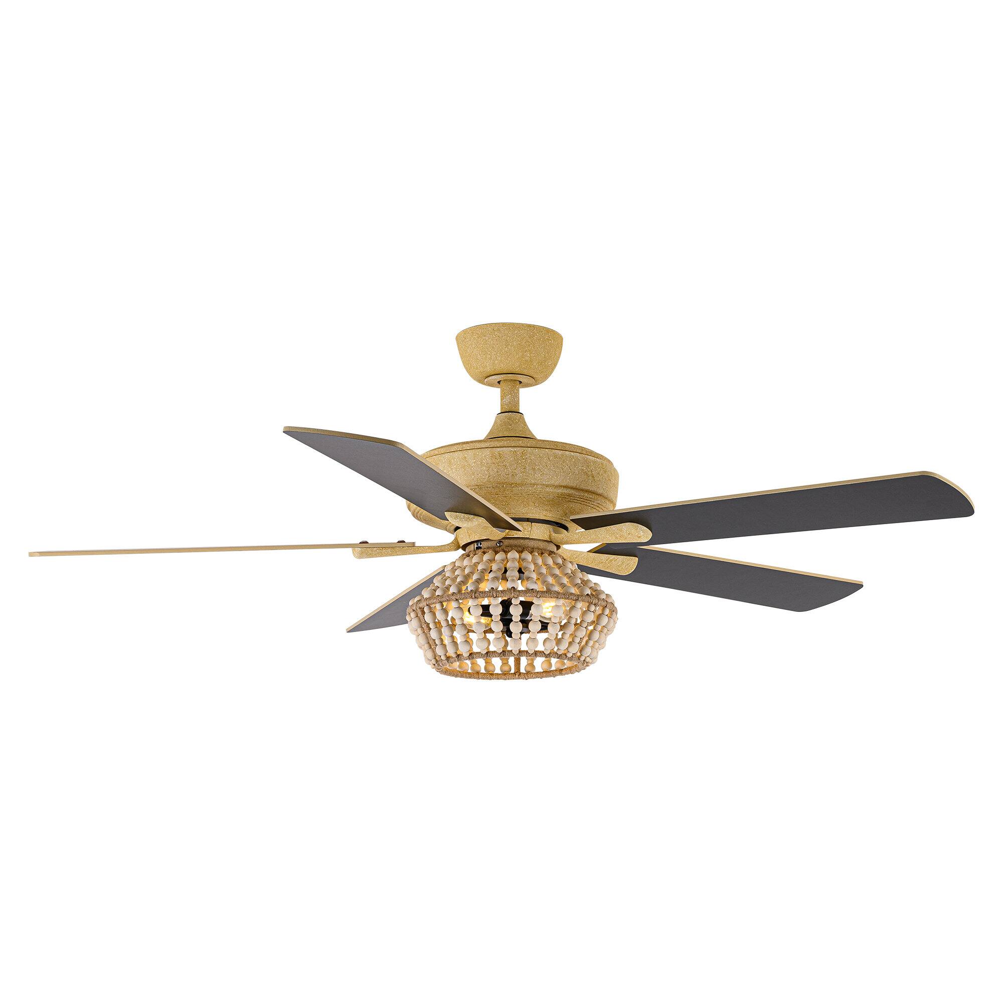 Angle. Parrot Uncle - 52" BohoSand Gold Cage Ceiling Fan with Remote and Light Kit - Matte White.