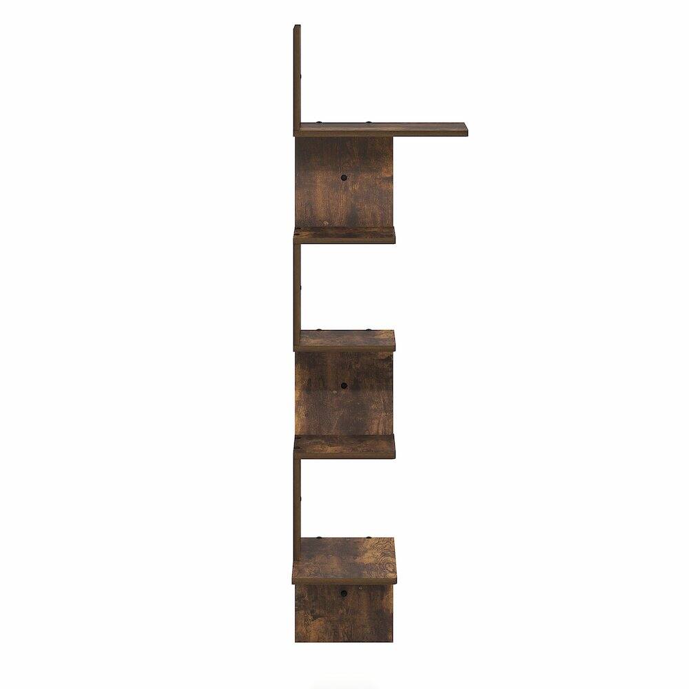 Left. Furinno - ROSSI Corner Floating Shelves for Wall, Corner Rectangular Wall Shelf, S-shape Radial Floating Book Shelf, Easy Assembly - Amber Pine.
