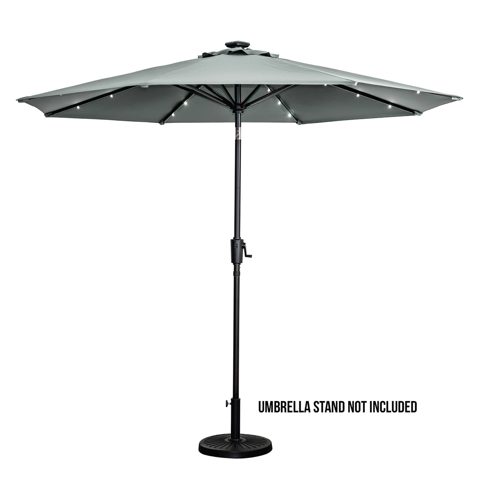 Front. Sun Ray - 9' Round 8Rib Solar Lighted Umbrella - Grey.