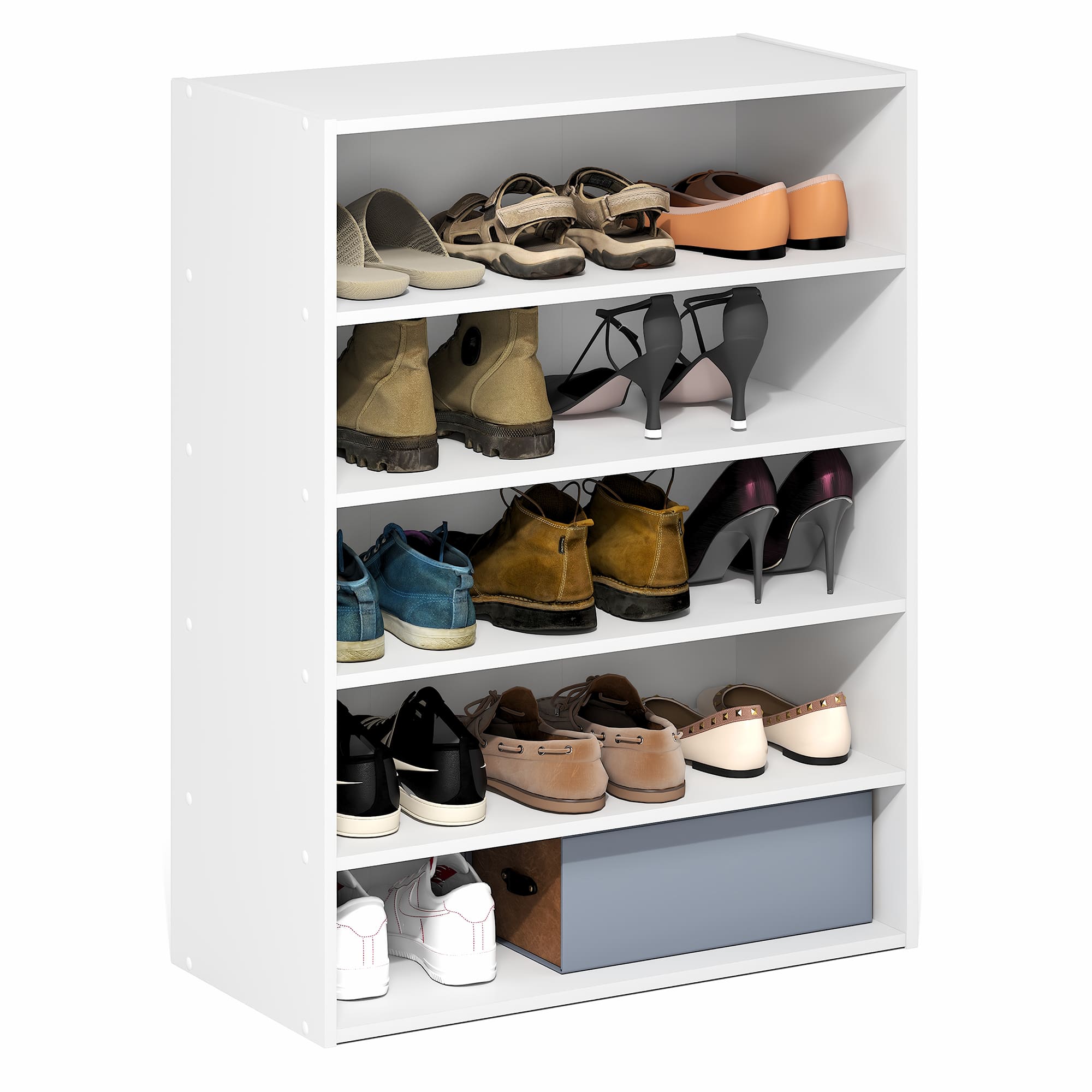 Furinno - FANO Shoe Rack, 5-Tier Shoe Organizer, Stackable Shoe Storage, for Closet Entryway, Office, Garage - White