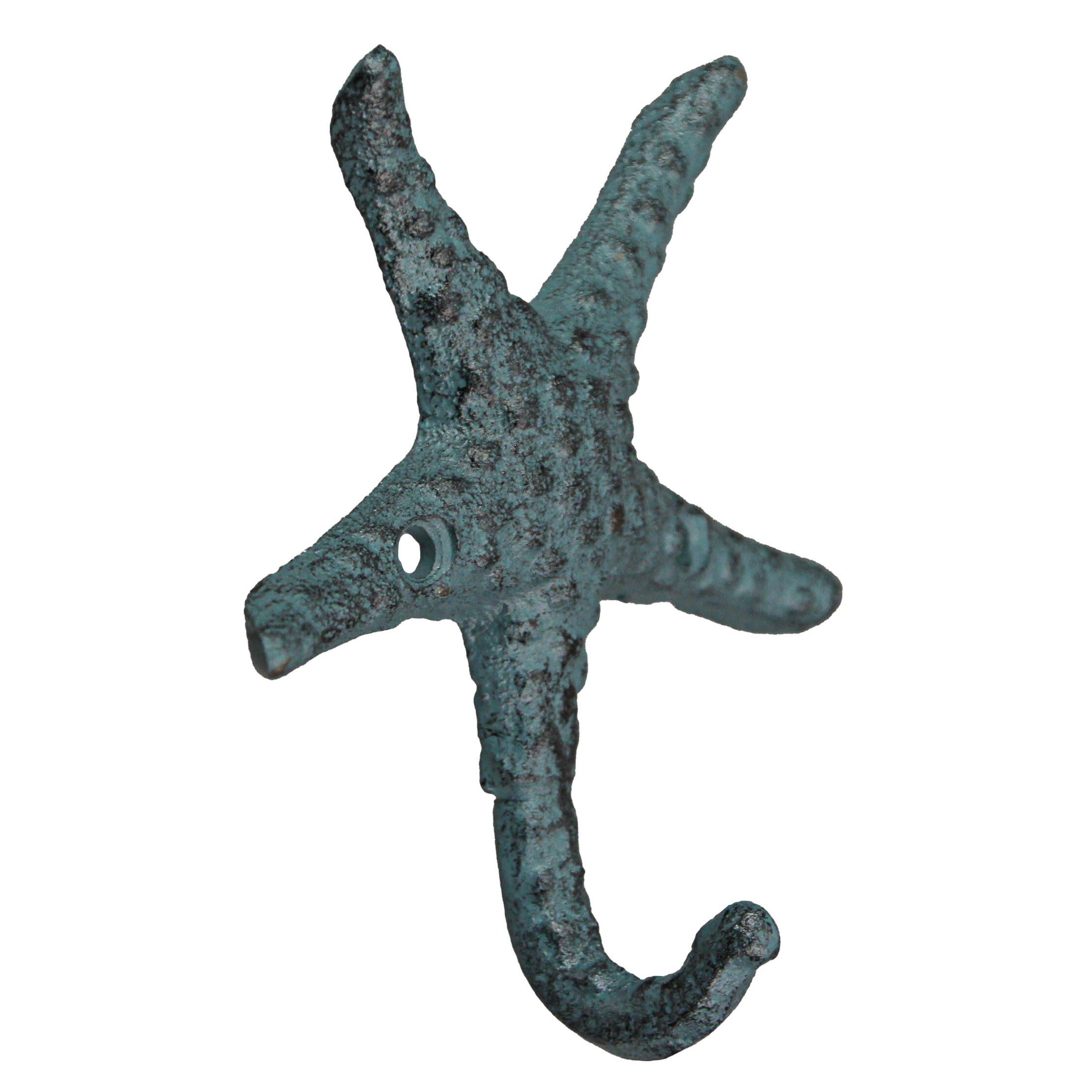 Alt View 2. Zeckos - Set of 3 Cast Iron Nautical Starfish Decorative Wall Hooks Hangers 4 Inches - Nautical.