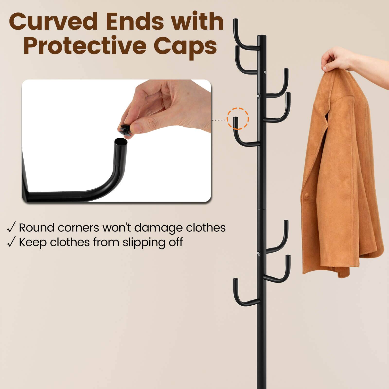Curved Ends with Protective Caps

Round corners won't damage clothes
Keep clothes from slipping off