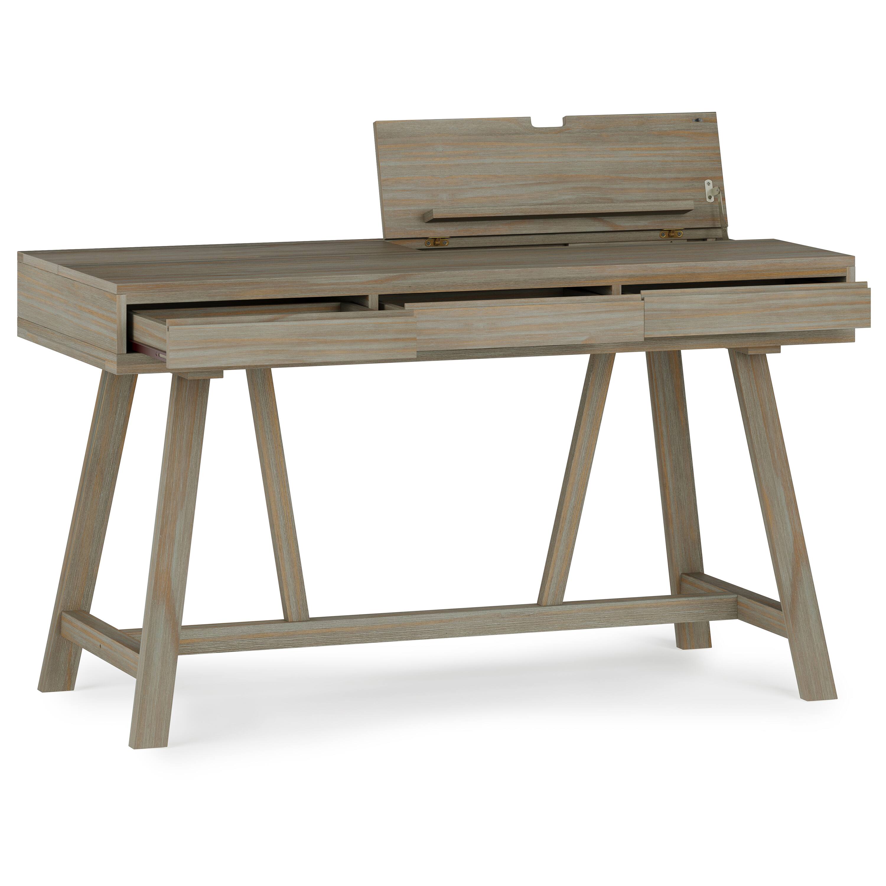 Alt View 2. Simpli Home - Bowman SOLID WOOD Modern Industrial 54 inch Wide Flip Up Desk in Distressed Grey - Distressed Grey.