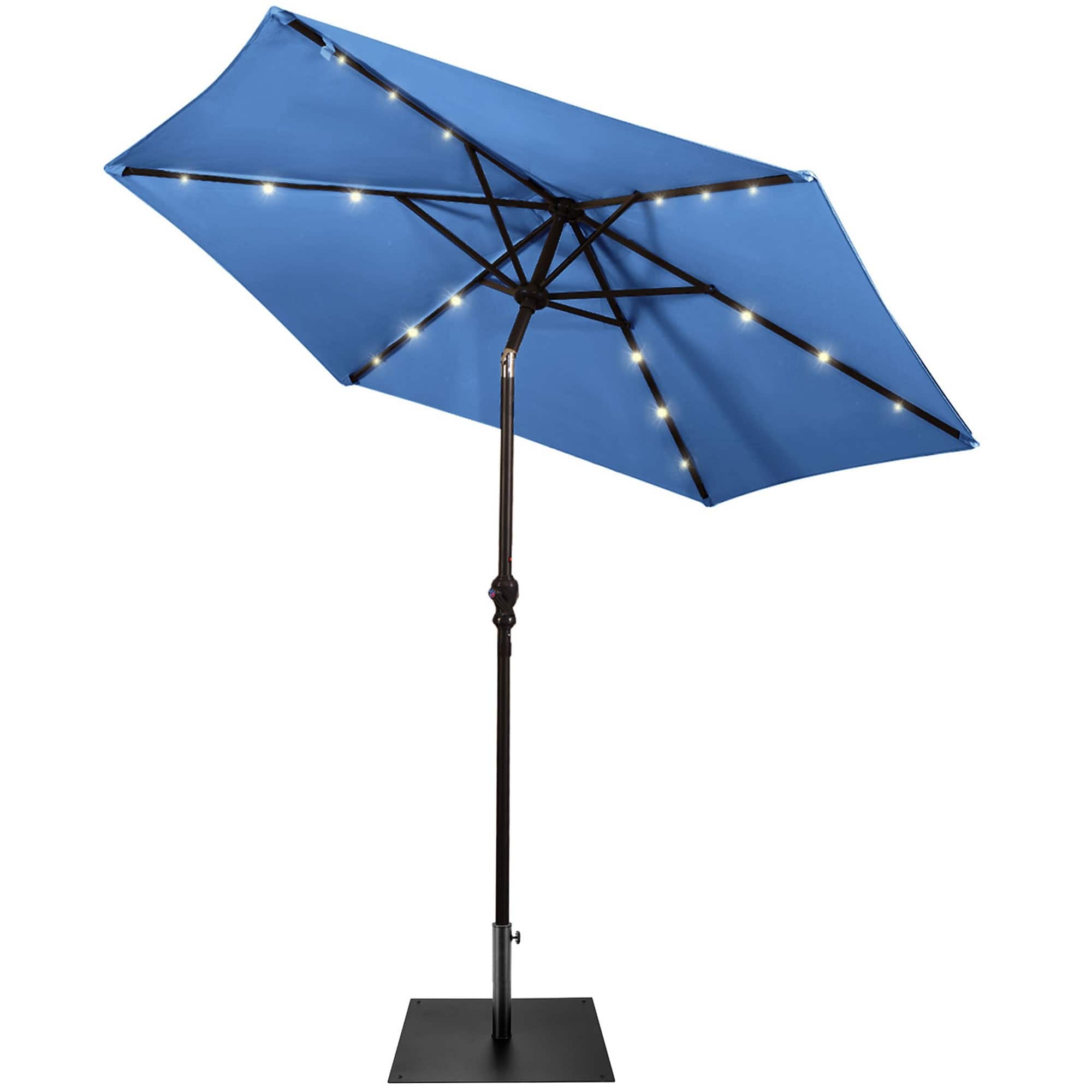 Gymax - 9 Ft Patio Table Market Umbrella w/ 18 Solar LED Lights & Heavy-duty Base - Blue price history on PriceWatchPro
