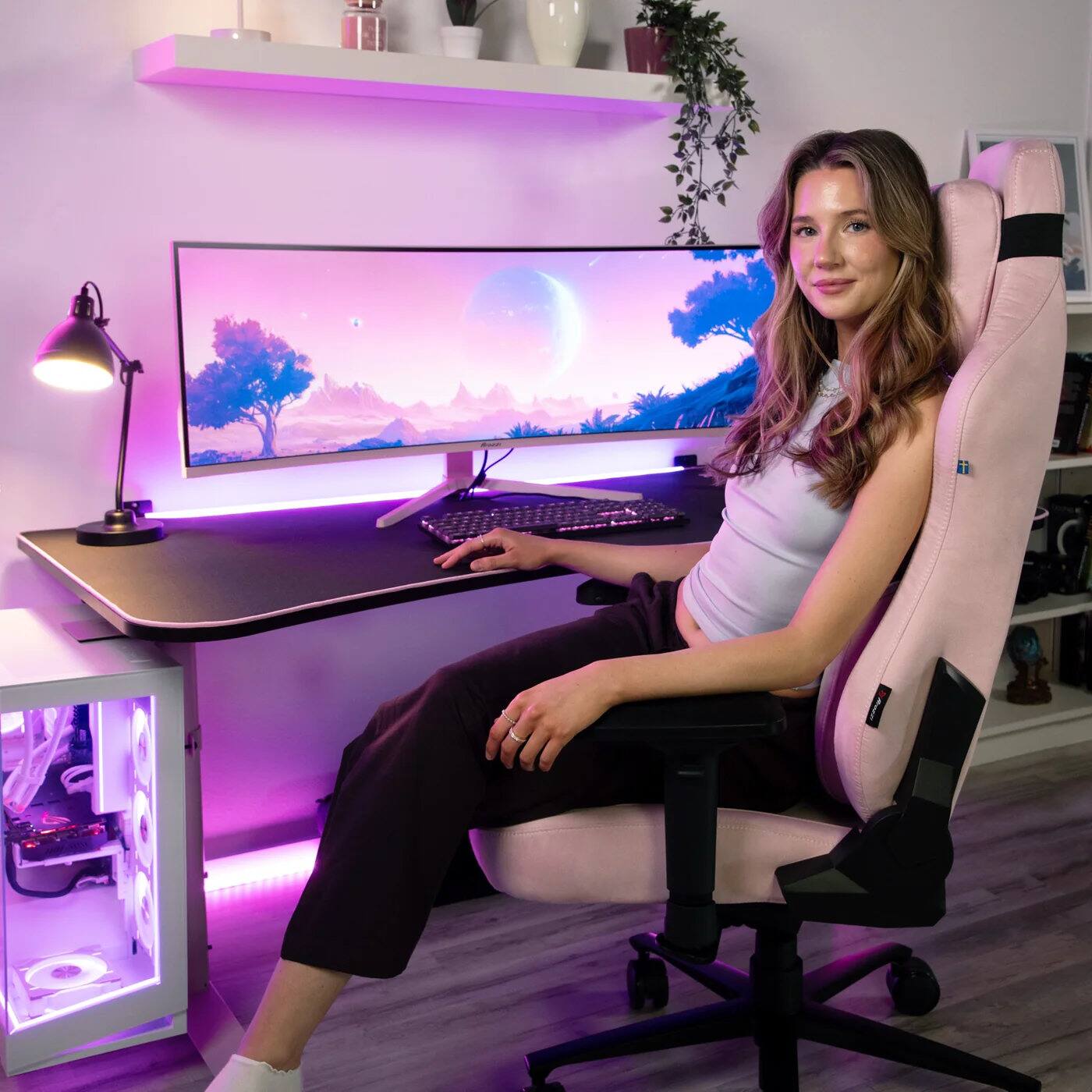 Angle. Arozzi - Arozzi Nova 49“ Curved VA 165Hz Ultrawide Gaming Monitor - Pink - Pink.
