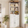 Aheaplus - 80'' Tall Bookcase with Drawer and Cabinet, Floor Standing Bookcase with 3-Tier Storage Shelves - White & Walnut