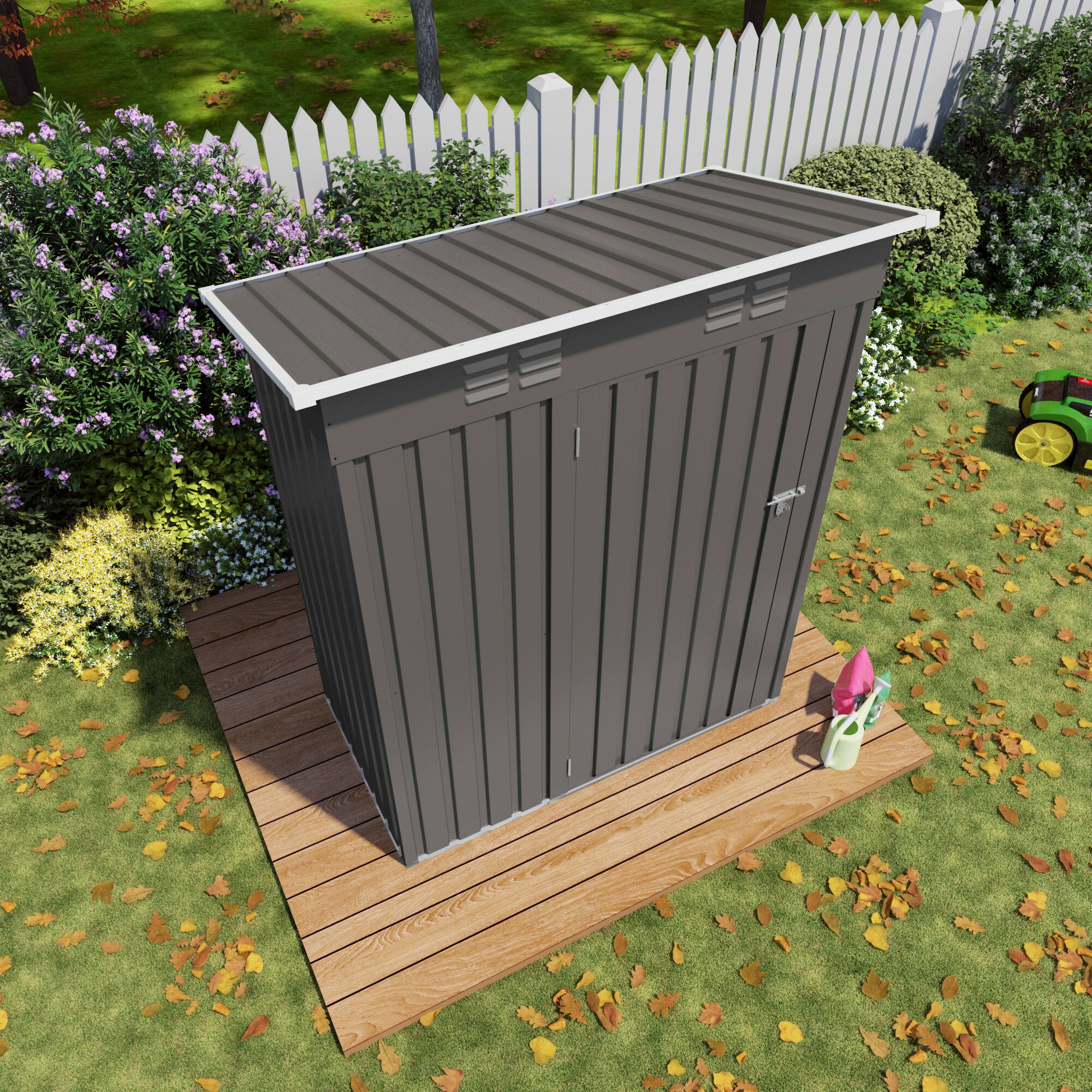 Back. Mondawe - 5X3 FT Metal Outdoor Storage Shed with Pitched Roof and Lockable Door - Gray.