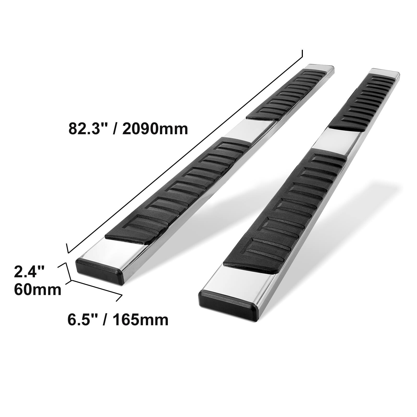 82.3" / 2090mm  
2.4" / 60mm  
6.5" / 165mm