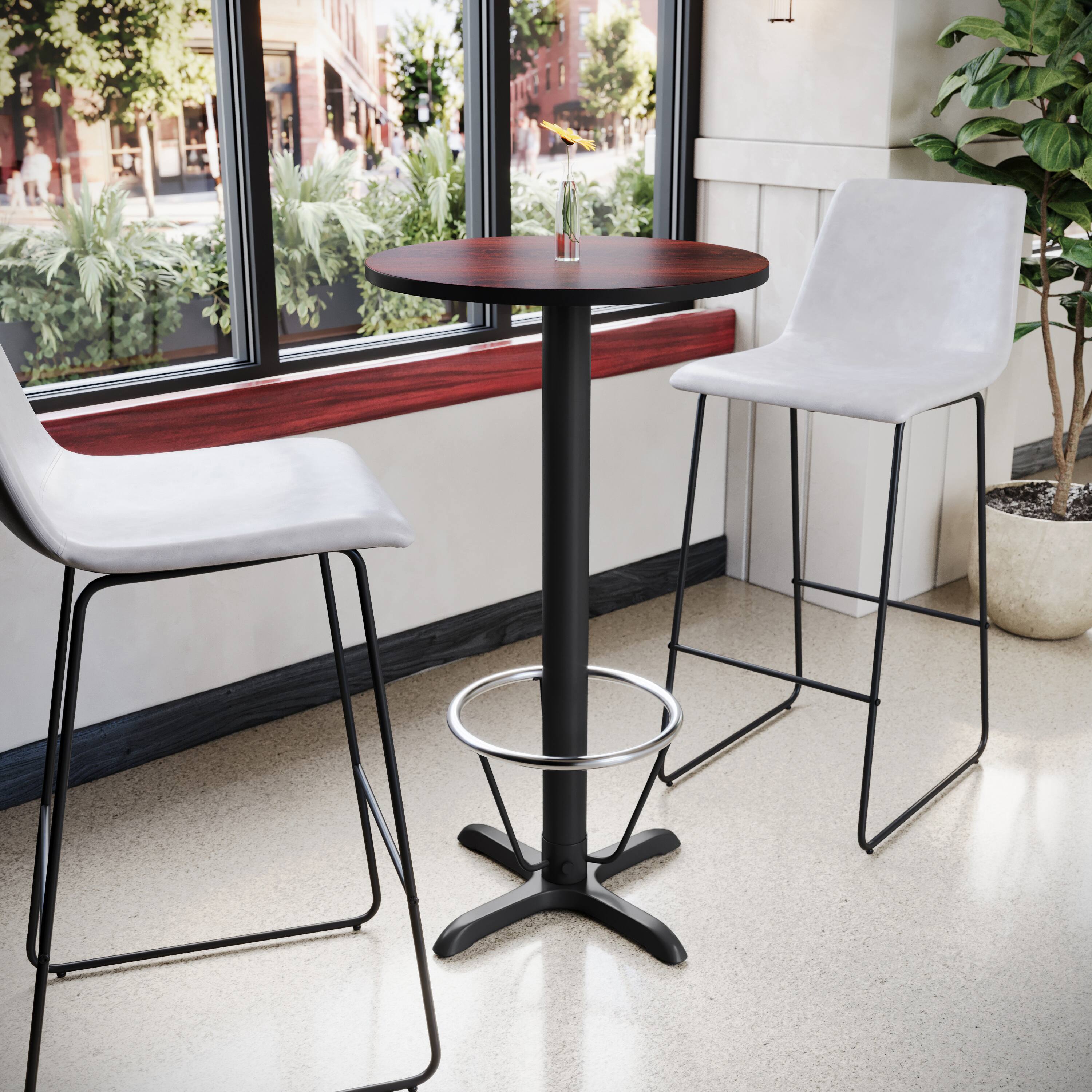 Alt View 1. Emma + Oliver - 24" Round Laminate Bar Table with 22"x22" Foot Ring Base - Mahogany.