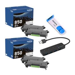 Brother - TN850 Black Toner Cartridge Twin Pack Bundle with USB Hub and 32GB Drive