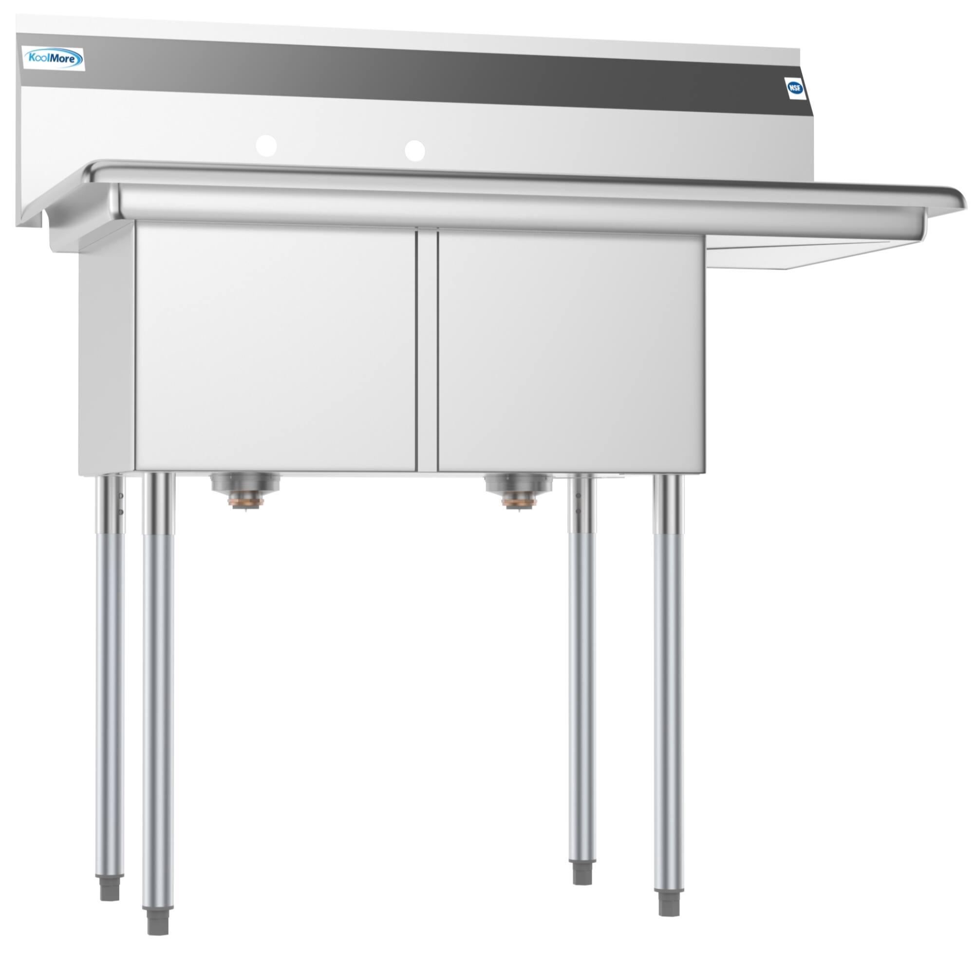 Left. Koolmore - 43 in. Two Compartment Stainless Steel  Sink with Drainboard, Bowl Size 14"x 16"x 11" SB141611-12R3. - Stainless Steel.