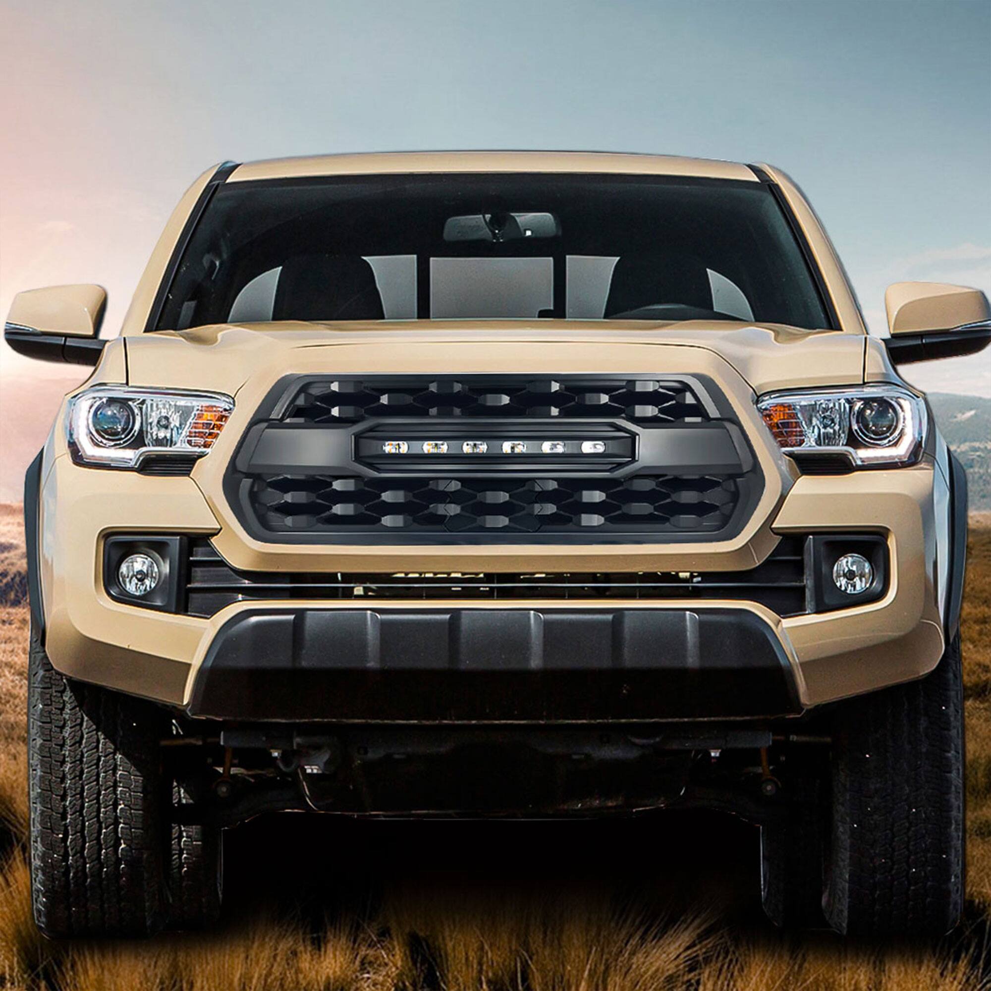 Alt View 7. AMERICAN MODIFIED - AMERICAN MODIFIED Pro Style Grille w/ Off Road Lights for 2016-23 Tacoma, Black - Black.