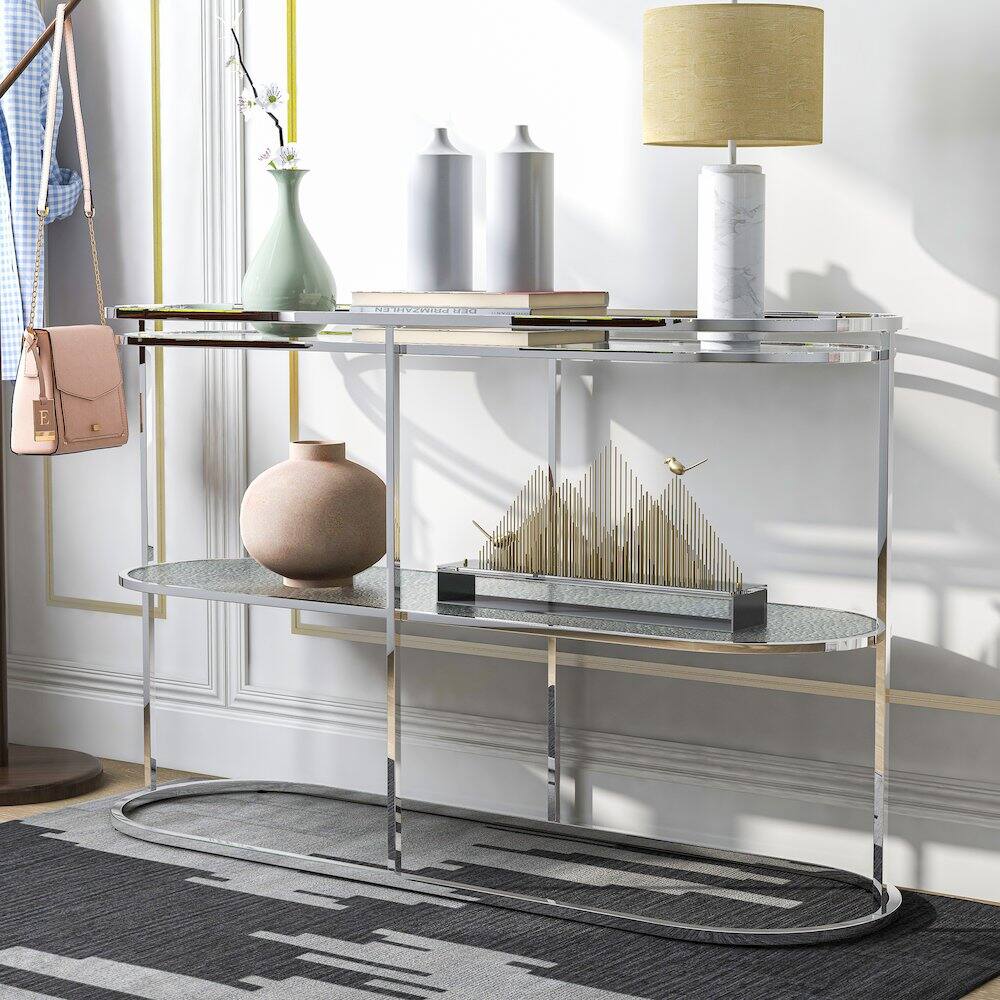 Alt View 4. Furniture of America - Ludington Metal 1-Shelf Sofa Table in Chrome - Silver.