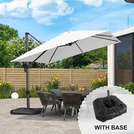 PURPLE LEAF - 10 ft. Square Aluminum Outdoor Patio Cantilever Umbrella Offset 360° Rotation Umbrella with Base for Garden Deck Pool - White