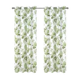Olivia Gray - 100% Polyester 200 GSM Hydrangea Printed Blackout Grommet Curtain Panel 54" x 90" - Green
