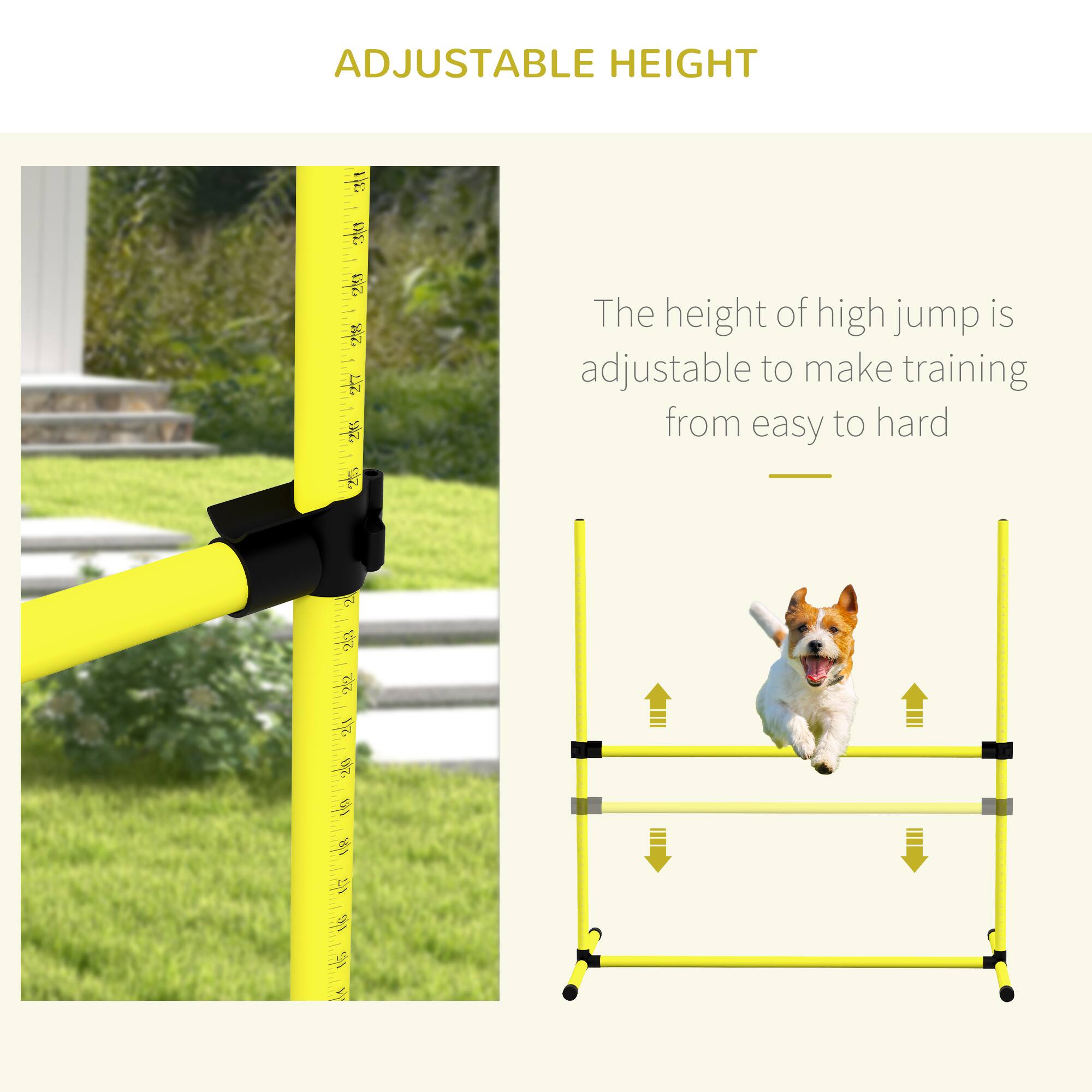 ADJUSTABLE HEIGHT

The height of high jump is adjustable to make training from easy to hard