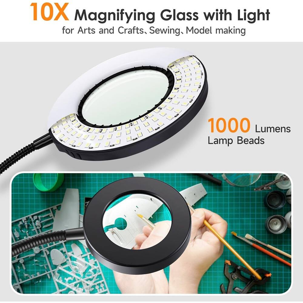 10X Magnifying Glass with Light  
for Arts and Crafts, Sewing, Model making  

1000 Lumens Lamp Beads
