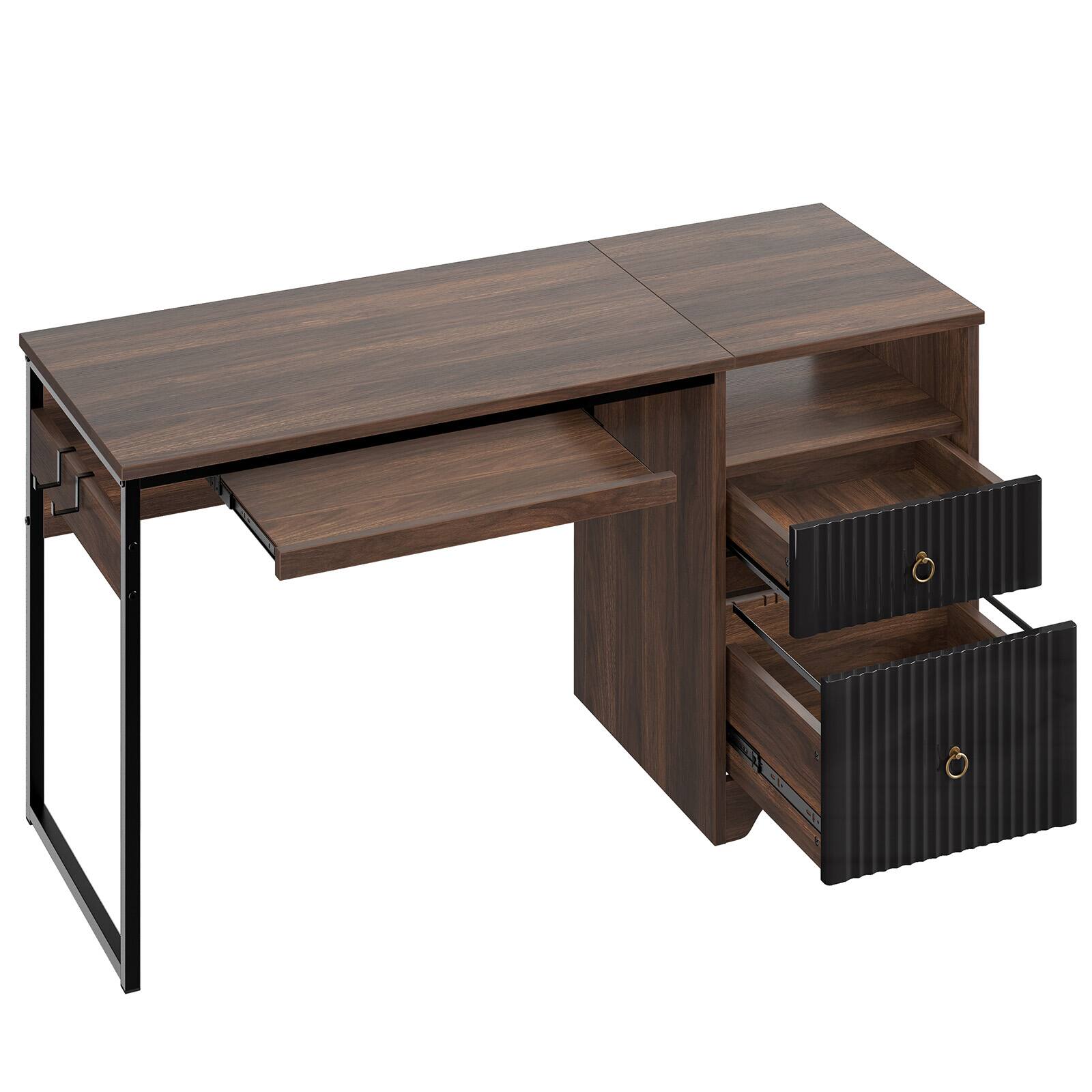 Alt View 7. Bestier - 55inch Executive Computer desk with Keyboard Tray Modern Storage File Drawer Fluted Panel 2 Hooks - Walnut.
