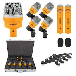 5 CORE - Drum Mic Kit 7 Pcs Kick Bass Tom Snare Dynamic Microphone Instrument Mics Set - Yellow