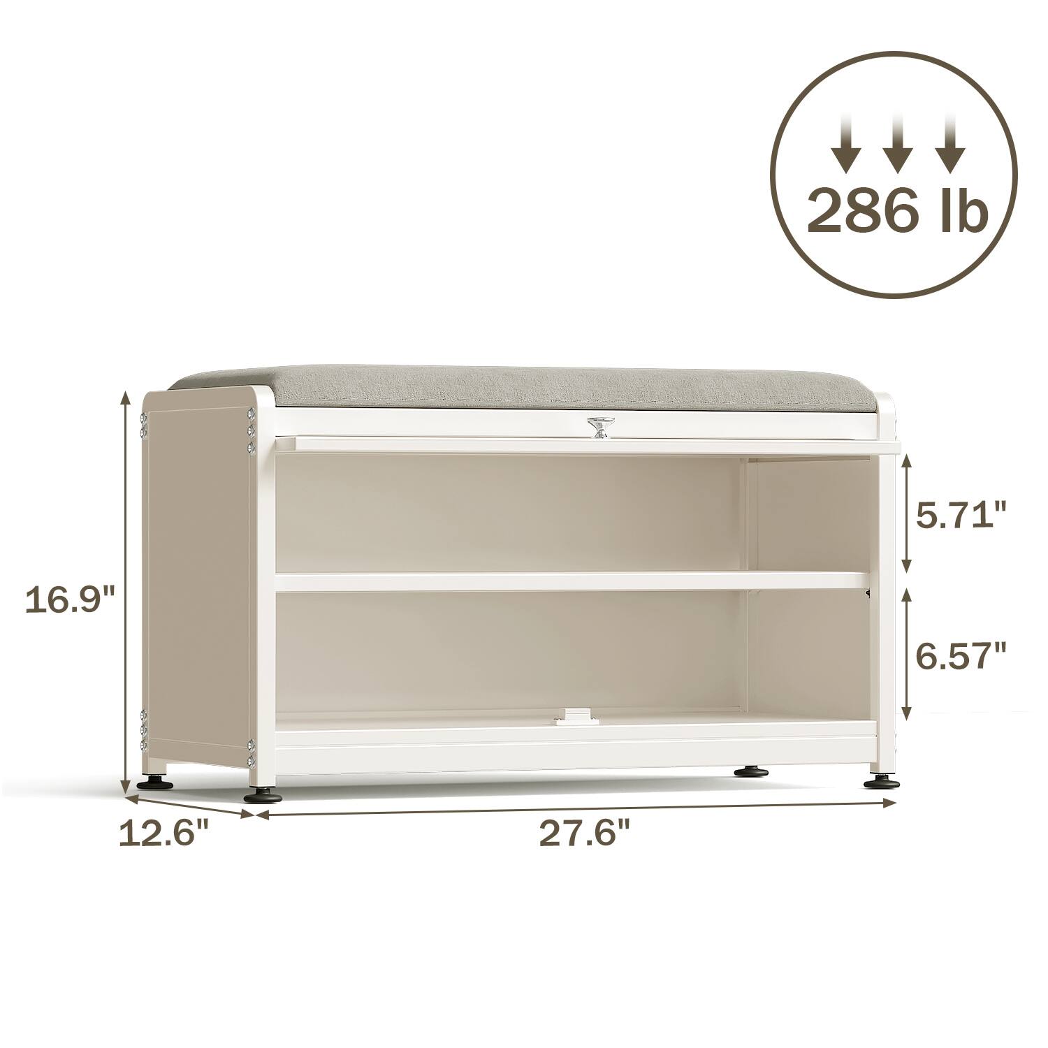286 lb  
5.71"  
16.9"  
6.57"  
12.6"  
27.6"