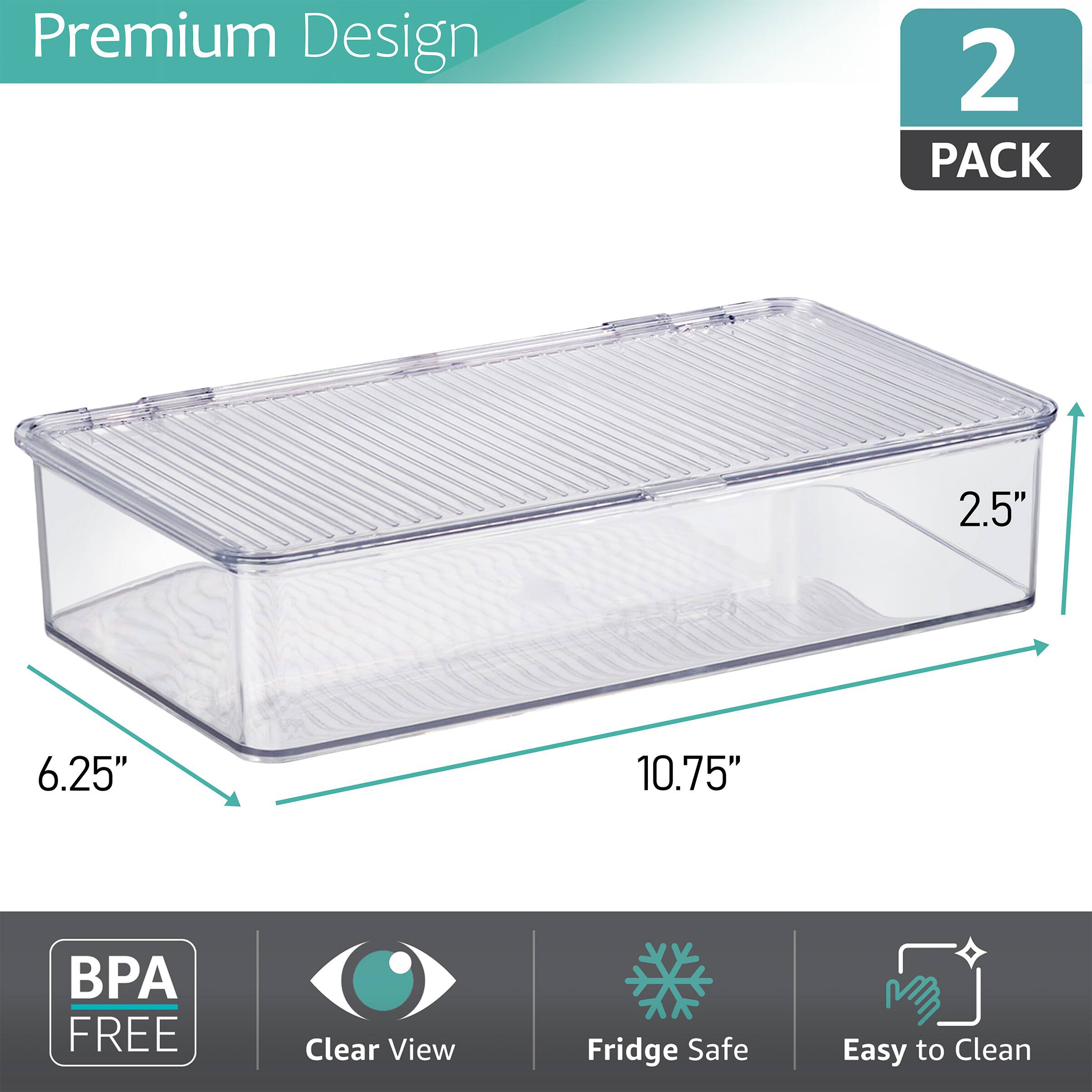 Premium Design  
2 PACK  

2.5" x 6.25" x 10.75"  

BPA FREE  
Clear View  
Fridge Safe  
Easy to Clean