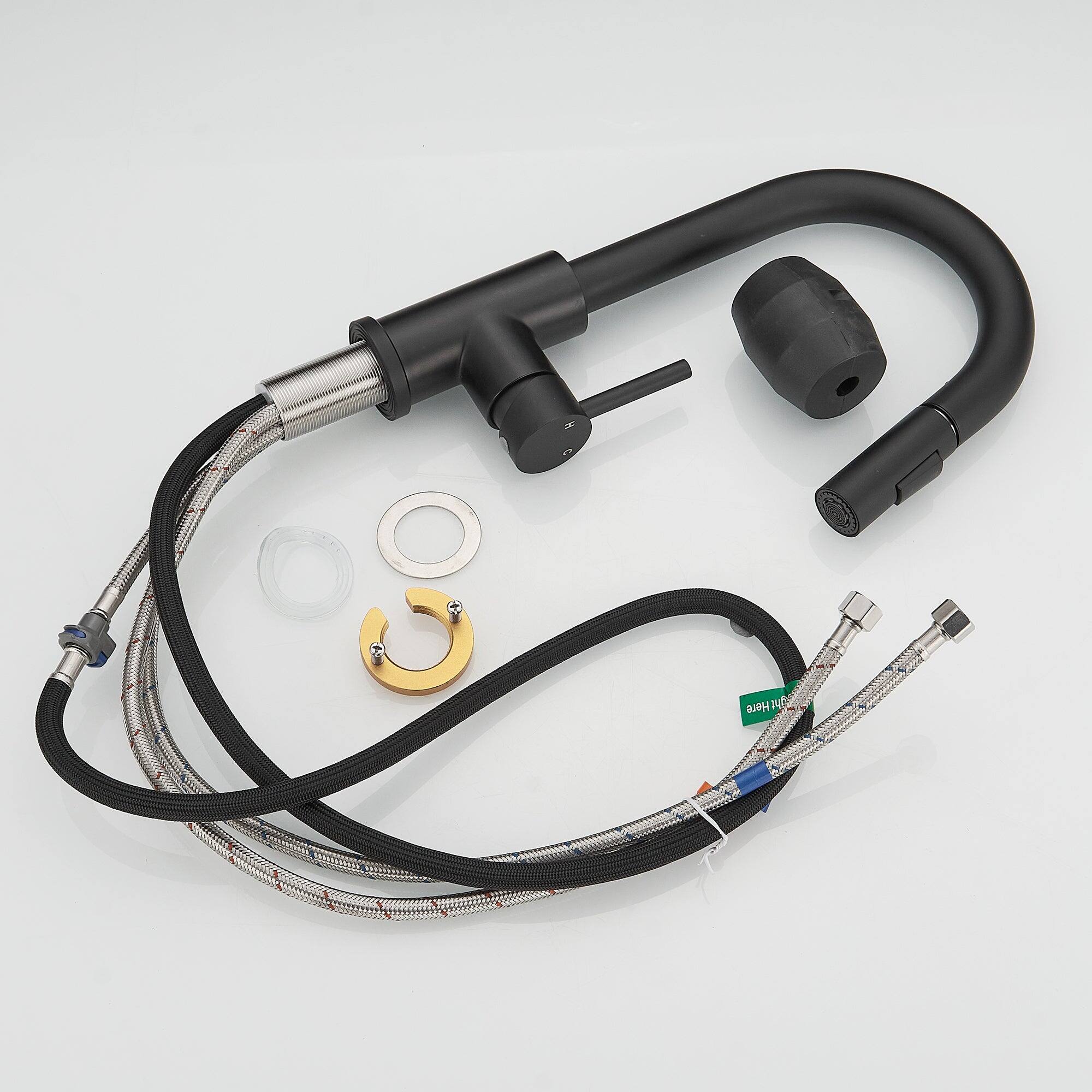 Alt View 2. Boyel Living - Matte Black Single Handle Pull Down Bar Faucet with Water Supply Hoses and Ceramic Disc Cartridge - Matte Black.