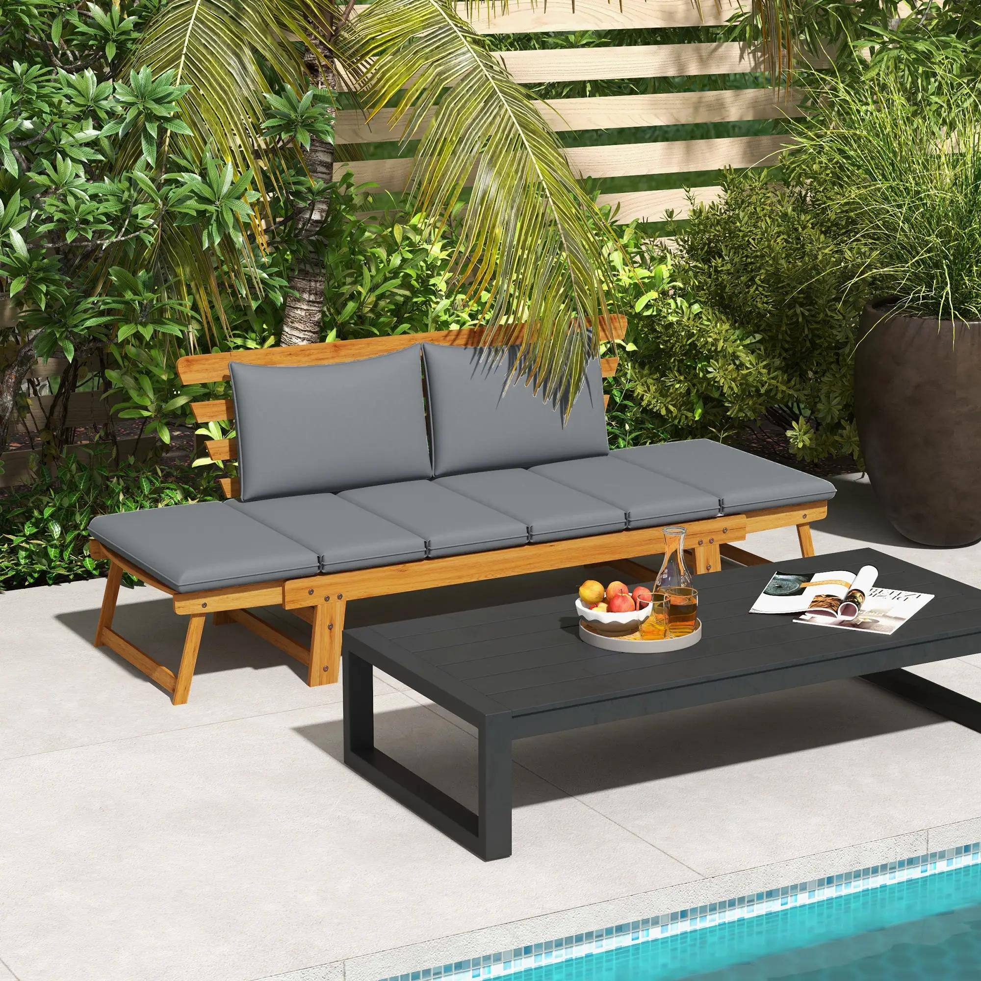 Angle. Resenkos - Resenkos Outdoor Bench, Patio Loveseat with Cushions, Adjustable Armrests, Durable Garden Bench for Front Porch,Gray - Gray.