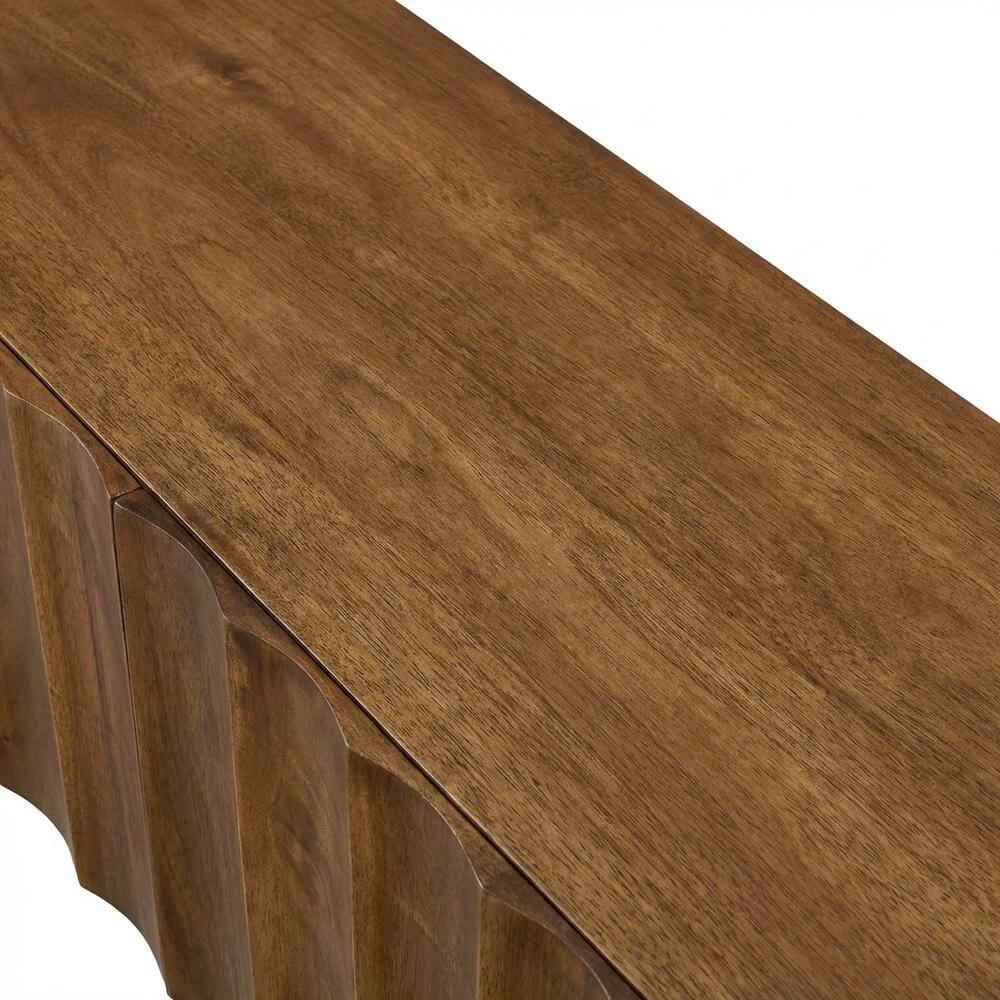 Alt View 1. FurniFact - Scalloped Wood TV Stand in Neutral Finish with Spacious Storage - Brown.