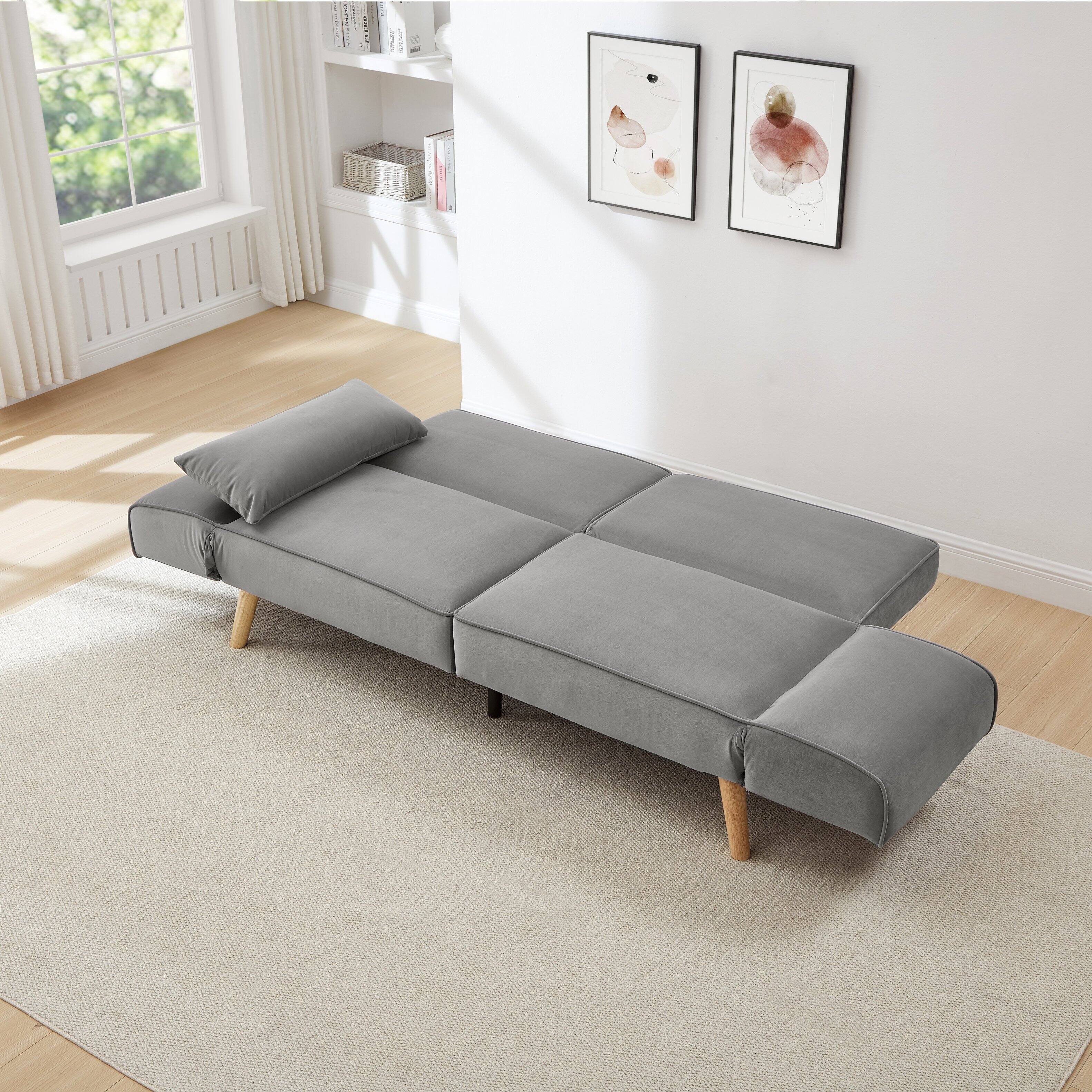 Front. TinyHomie - 72 Inch Futon Sofa Bed Adjustable Armrests Recliner Sleeper Gray - Gray.
