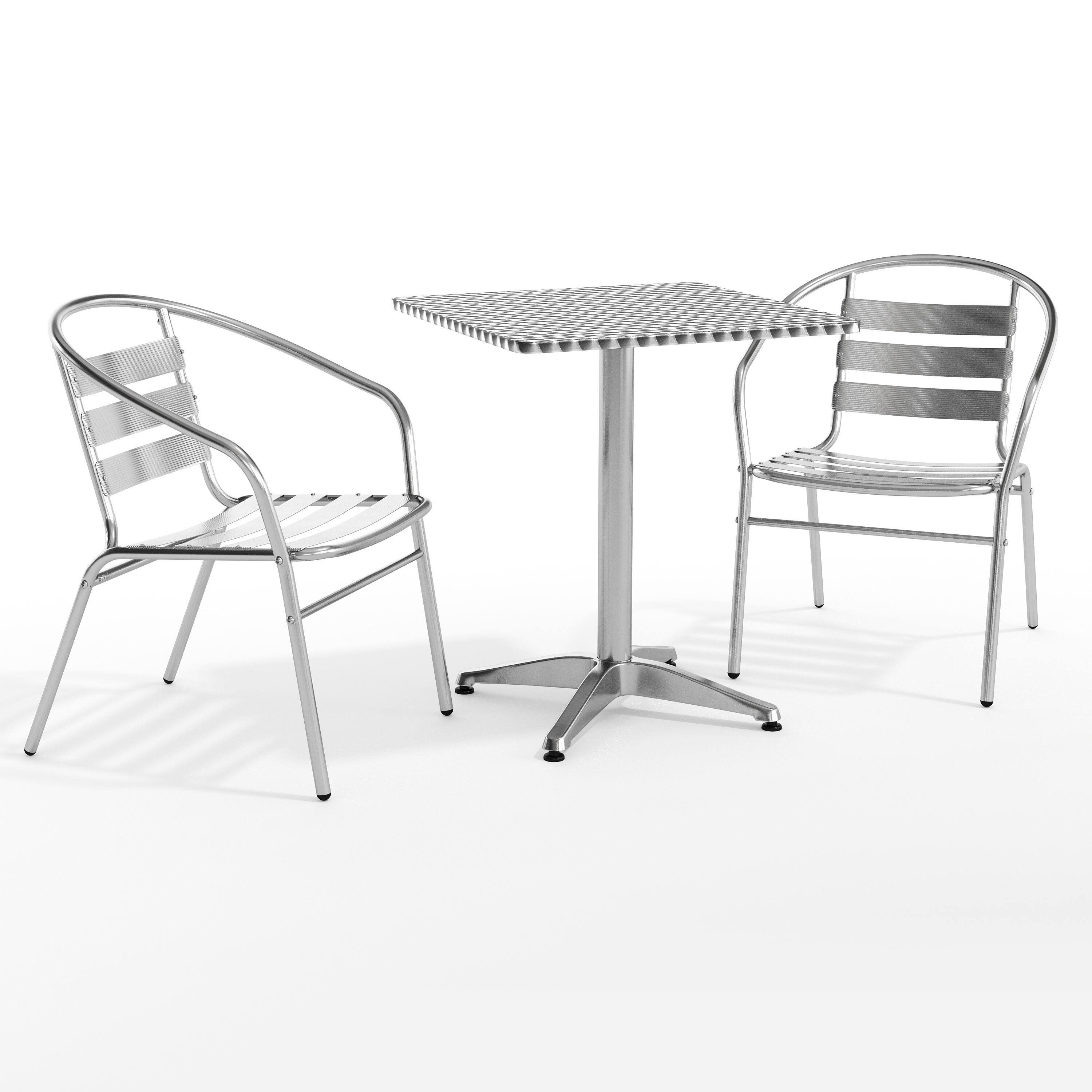 Front. Emma + Oliver - 23.5'' Square Aluminum Indoor-Outdoor Table Set with 2 Slat Back Chairs - Aluminum.