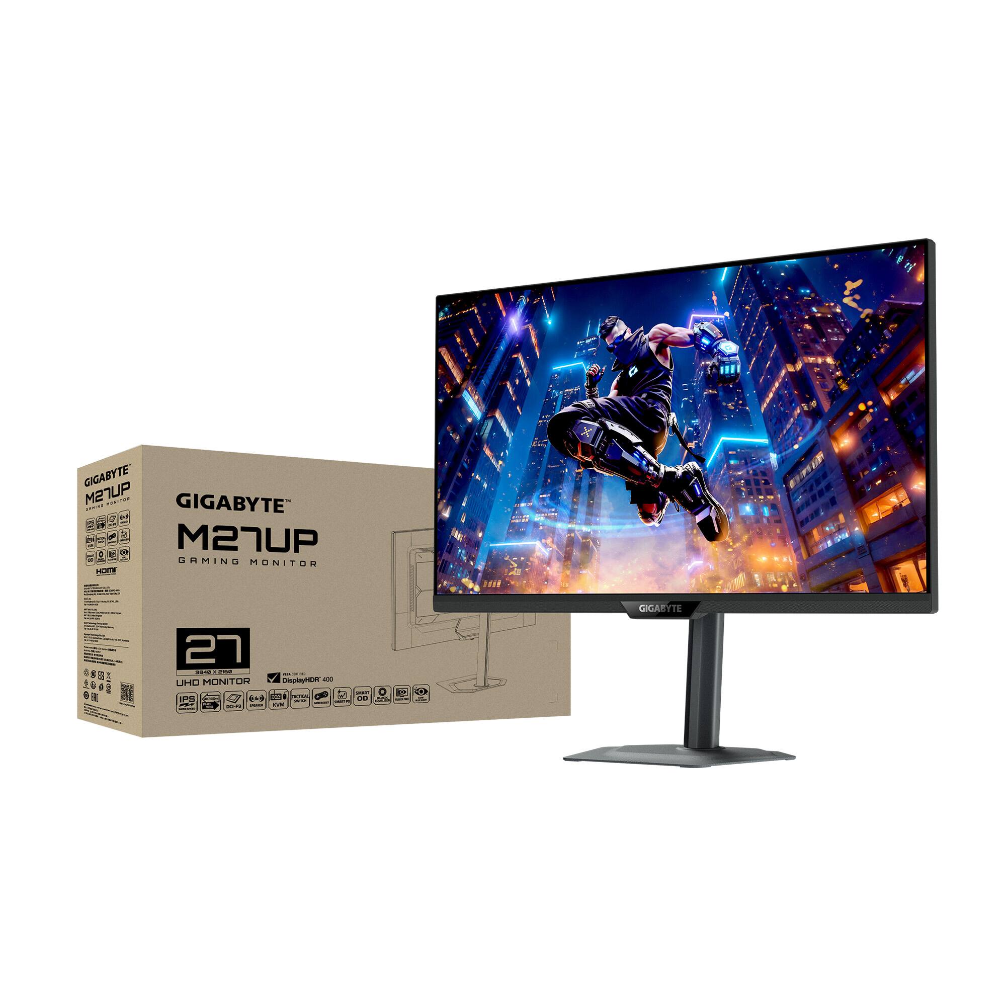 GIGABYTE M27UP  
GAMING MONITOR  

27"  
UHD MONITOR  
DisplayHDR 400  

GIGABYTE