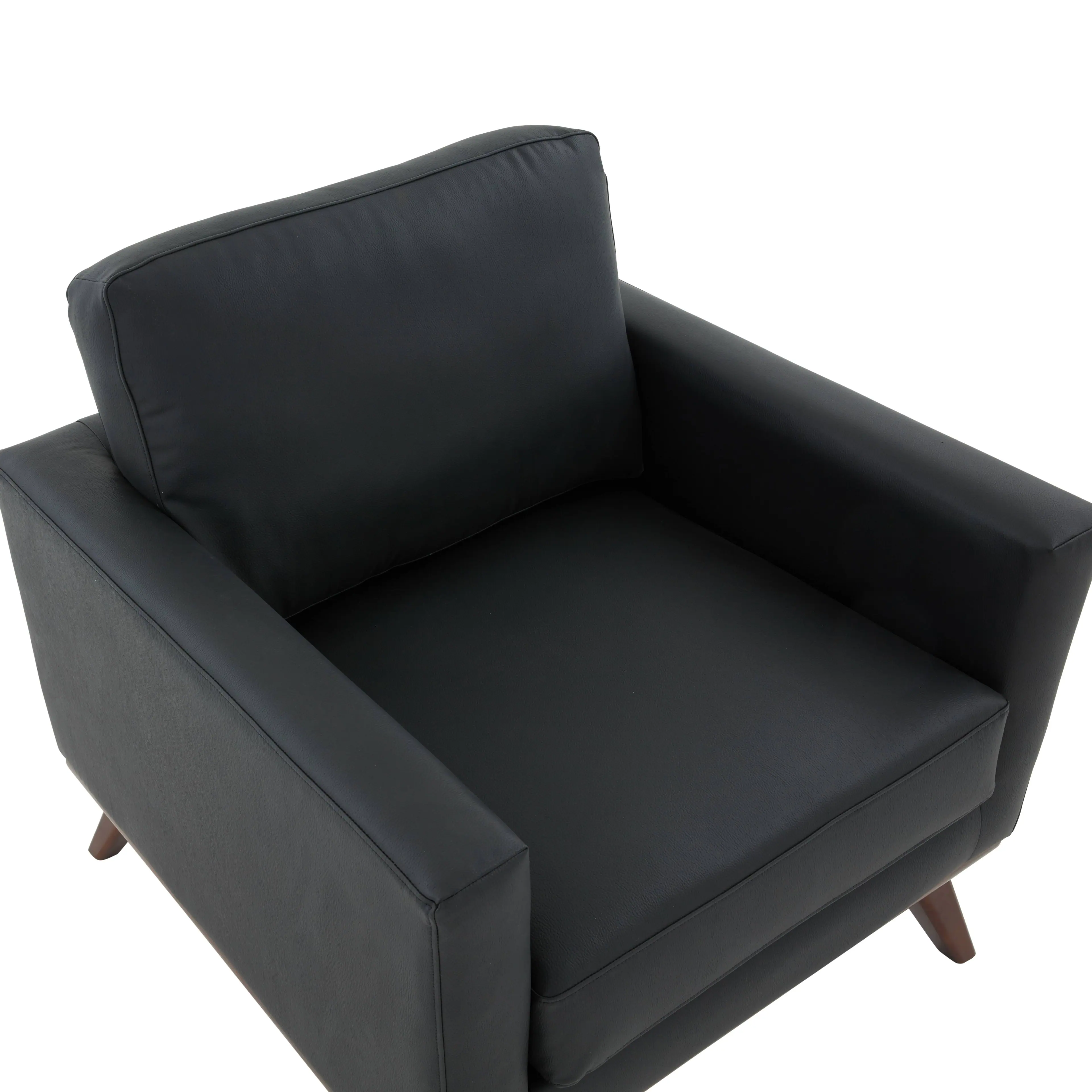Alt View 7. LeisureMod - Chester Mid-Century Modern Leather Accent Chair, Birch Wood Frame Armchair - Easy Assembly - Black.