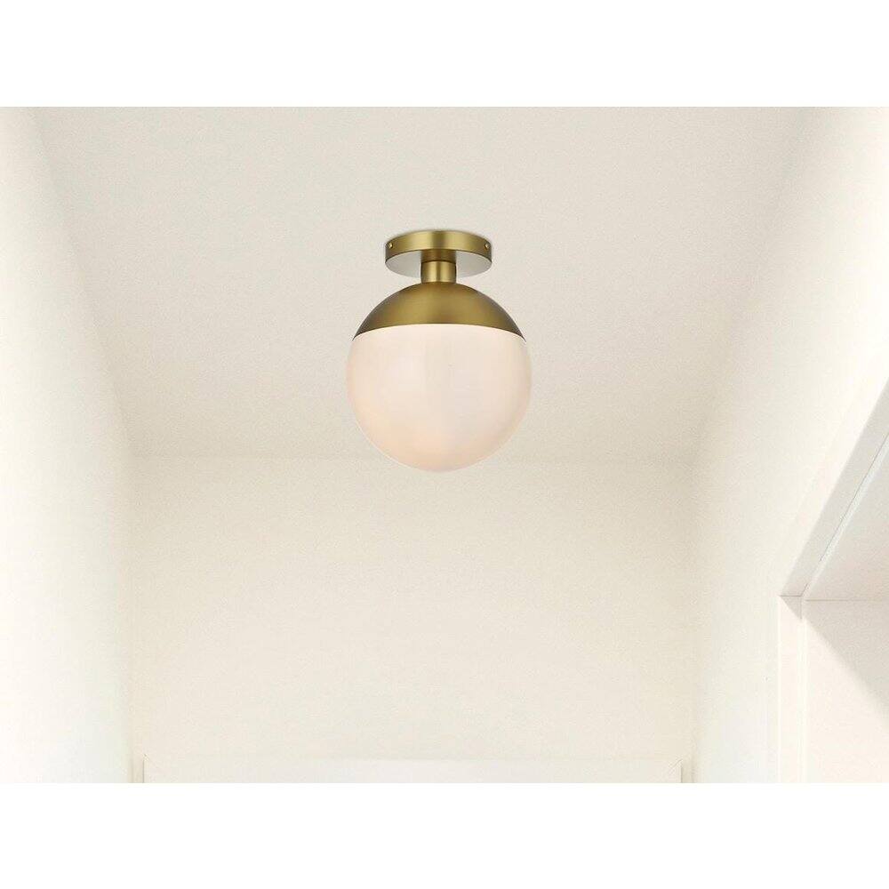 Alt View 5. Living District - Eclipse 10 Inch Flush Mount Ceiling Light Frosted White Shade in Satin Gold - Satin Gold And Frosted White.