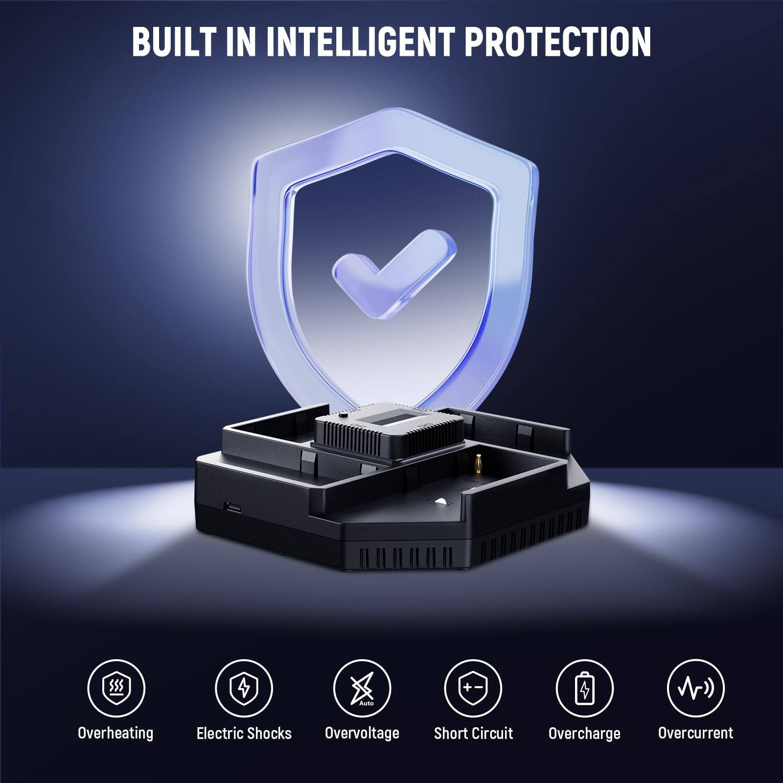 BUILT IN INTELLIGENT PROTECTION

- Overheating
- Electric Shocks
- Overvoltage
- Short Circuit
- Overcharge
- Overcurrent