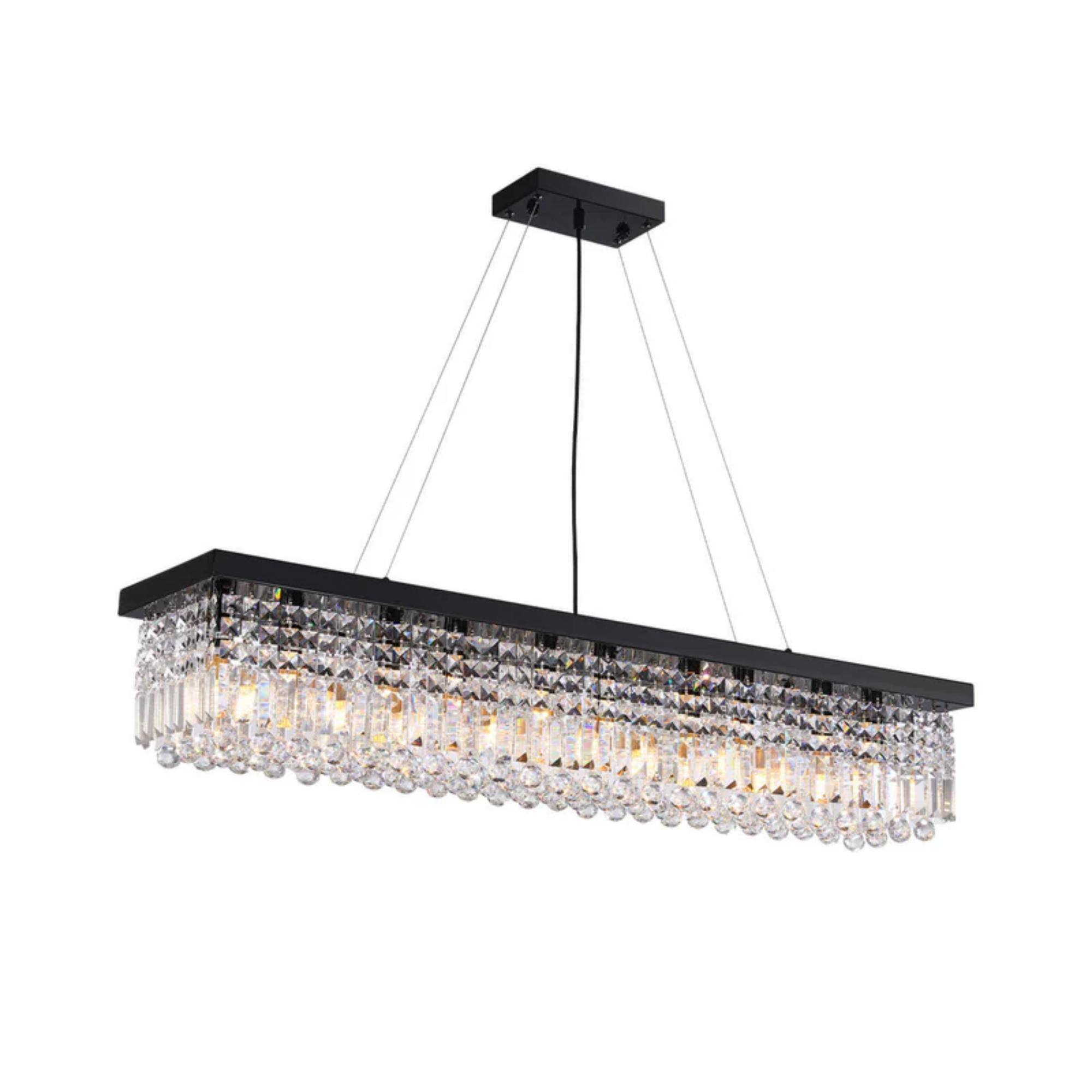 Alt View 2. Siljoy - 47.2" 10-Light Black Linear Crystal Chandelier, Adjustable K9 Crystal Pendant Light for Kitchen Island Dining Room - Black.