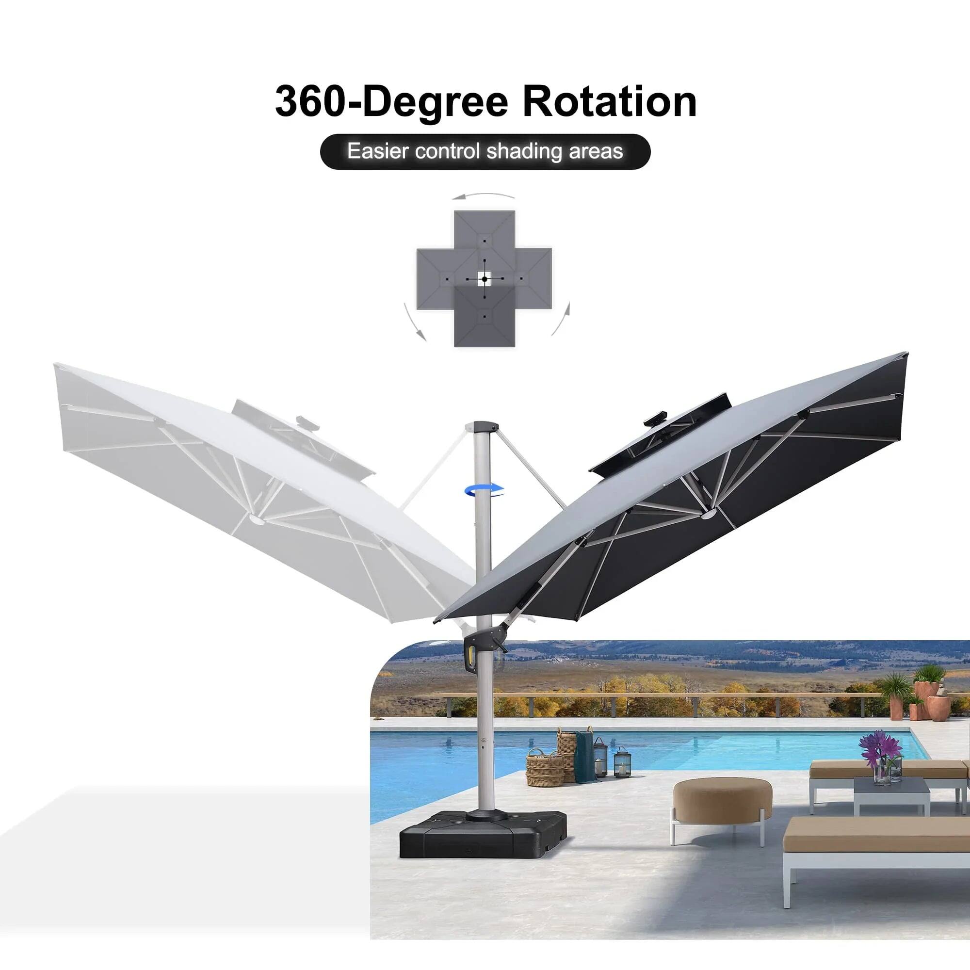 360-Degree Rotation  
Easier control shading areas