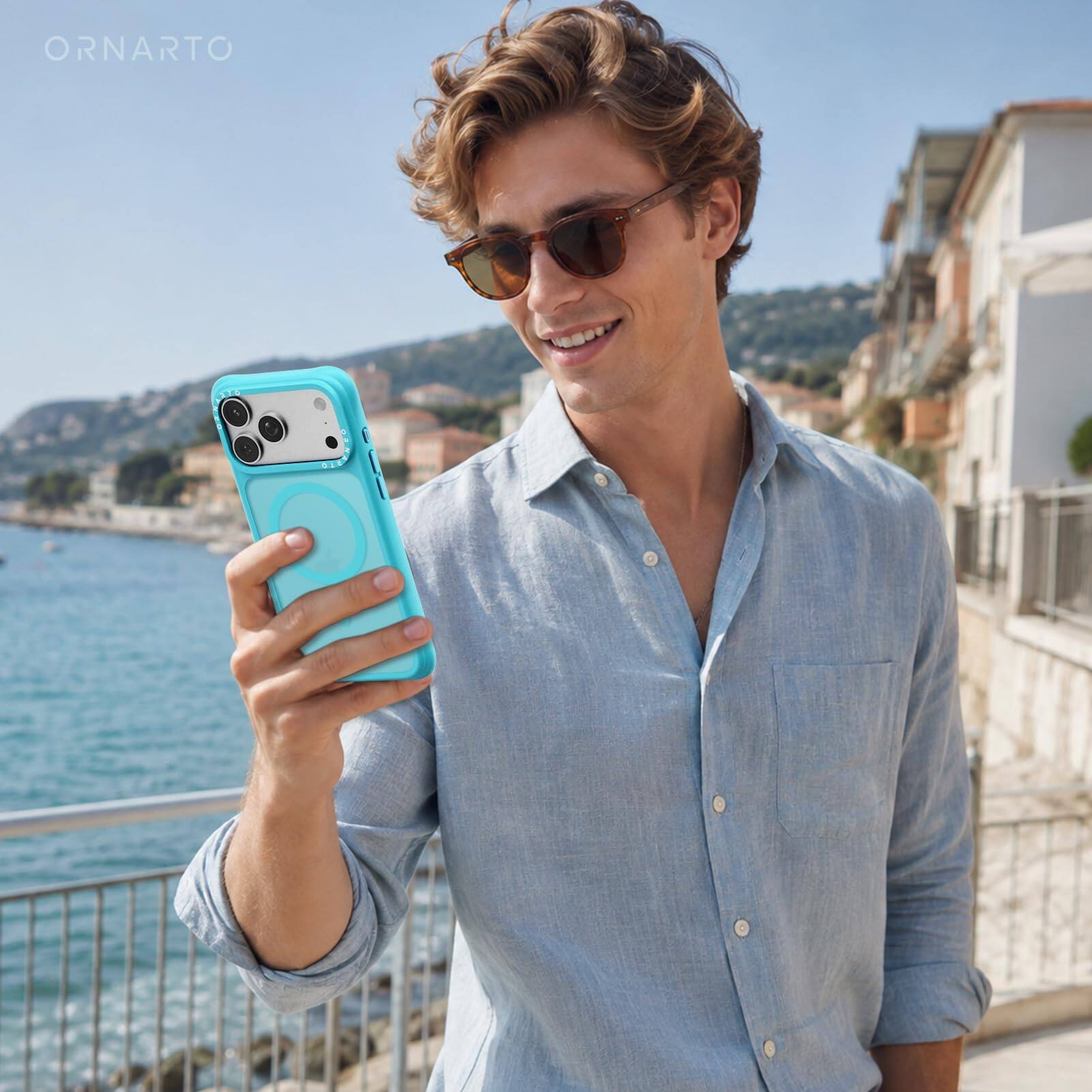 Alt View 7. Ornarto - ORNARTO for iPhone 18 Pro Max Case 6.9", Slim Shockproof Translucent Matte Phone Case with MagSafe, Mint Blue - Mint Blue.