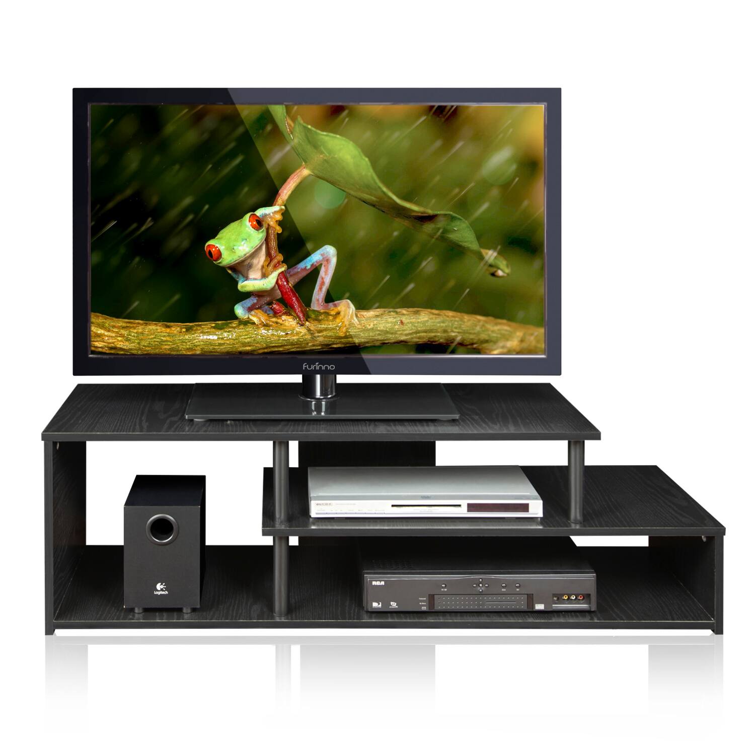 Alt View 3. Furinno - Econ Low Rise TV Stand, TV Entertainment Center - Black/Black.
