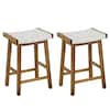 Front. Costway - 25.5" Dining Saddle Stool Set of 2 Counter Height Seaweed Woven Seat Solid Wood - Natural/Beige.