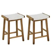 Costway - 25.5" Dining Saddle Stool Set of 2 Counter Height Seaweed Woven Seat Solid Wood - Natural/Beige - Front_Zoom