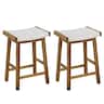 Costway - 25.5" Dining Saddle Stool Set of 2 Counter Height Seaweed Woven Seat Solid Wood - Natural/Beige