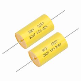Unique Bargains - 2pcs 20uf Frequency Divider Capacitor, 250V Axial Audio Speaker Crossover MKP Film Capacitor - Yellow