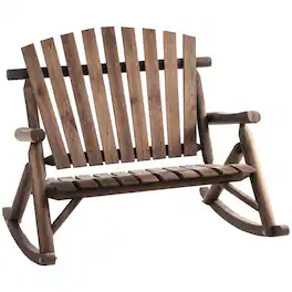 Outsunny - Outdoor Wooden Rocking Chair, Double-Person Adirondack Rocking Patio Chair with Rustic High Back - Carbonized