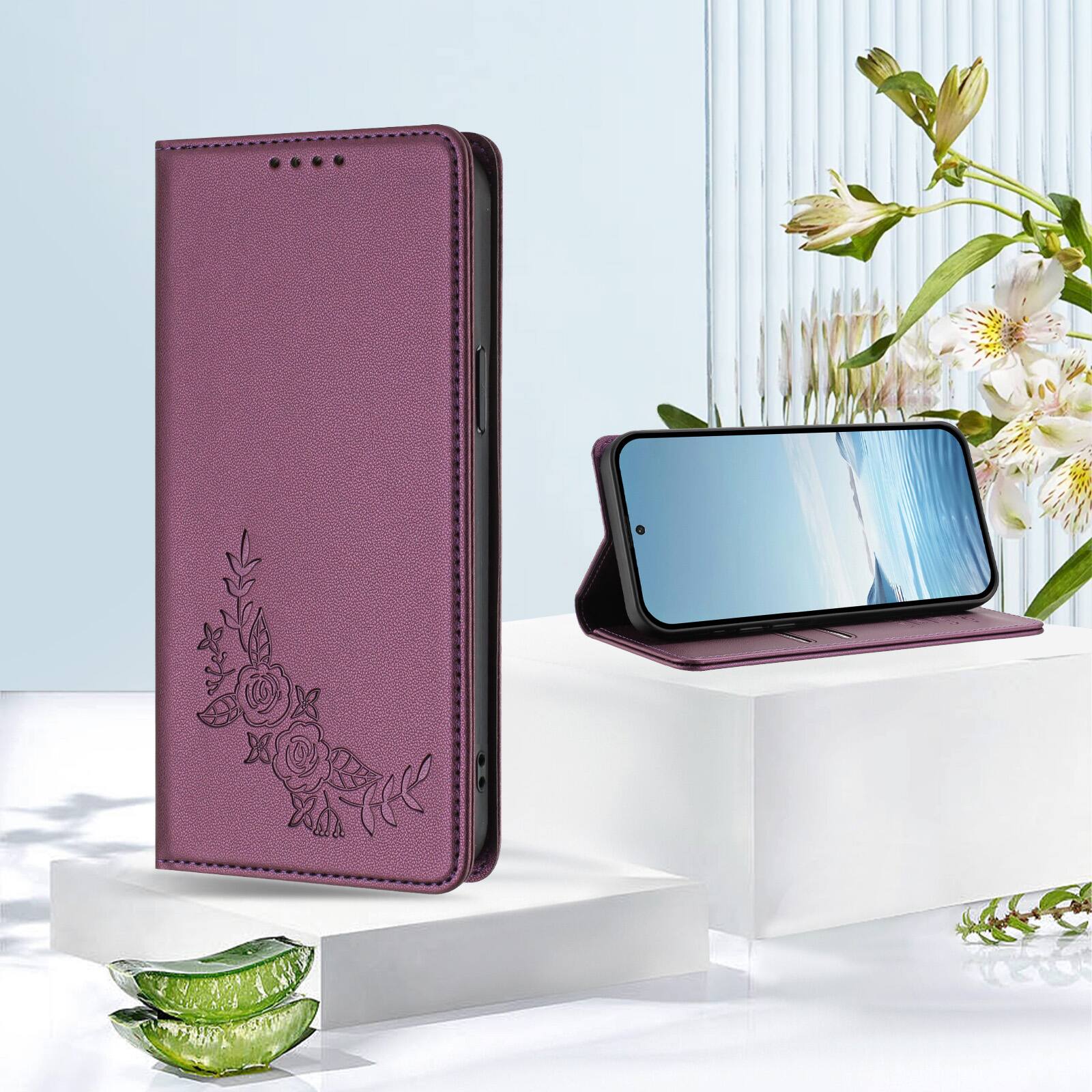 Alt View 4. Dteck - RFID Blocking Wallet Case for Samsung Galaxy A37 5G, Shockproof PU Leather Flip Kickstand Phone Cover with Card Slots - Darkpurple.