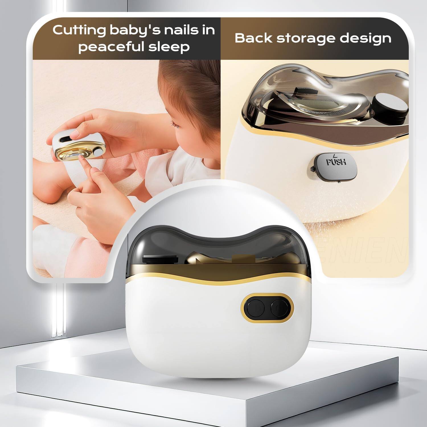 Cutting baby's nails in peaceful sleep  
Back storage design  
FUSH NIEN