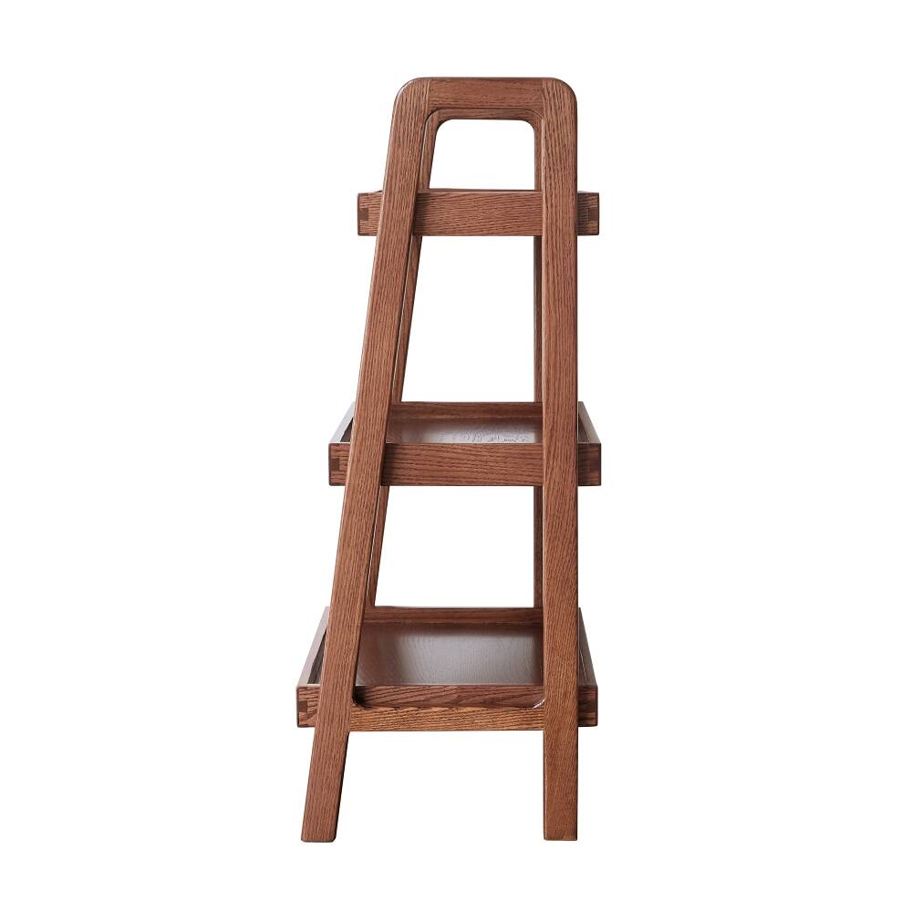 Left. Loheer - Loheer 3-tier solid oak bookshelf, walnut color entryway shoe rack, 31.5-inch height - Walnut.