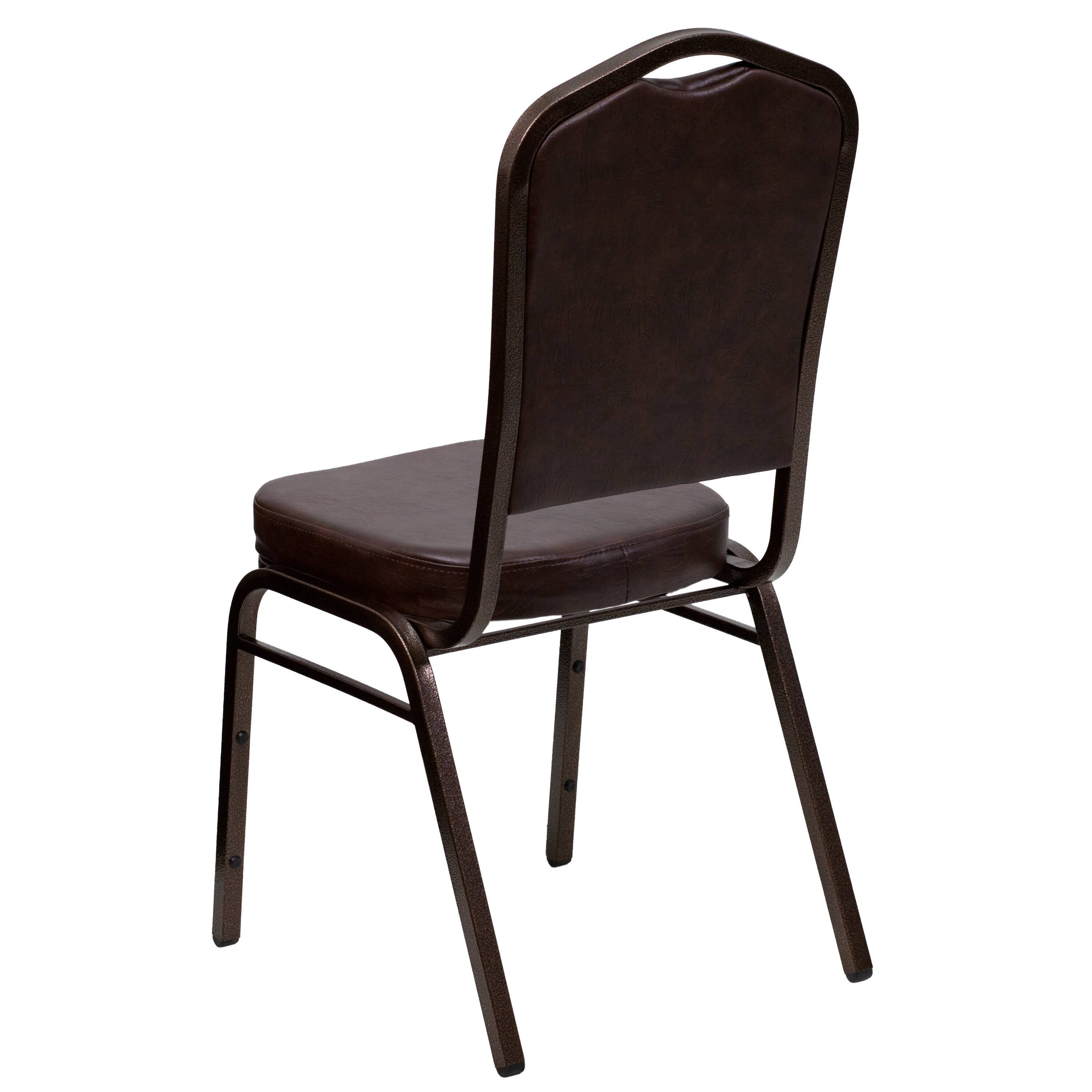 Alt View 6. Emma + Oliver - 4 Pack Crown Back Stacking Banquet Chair - Brown Vinyl/Copper Vein Frame.