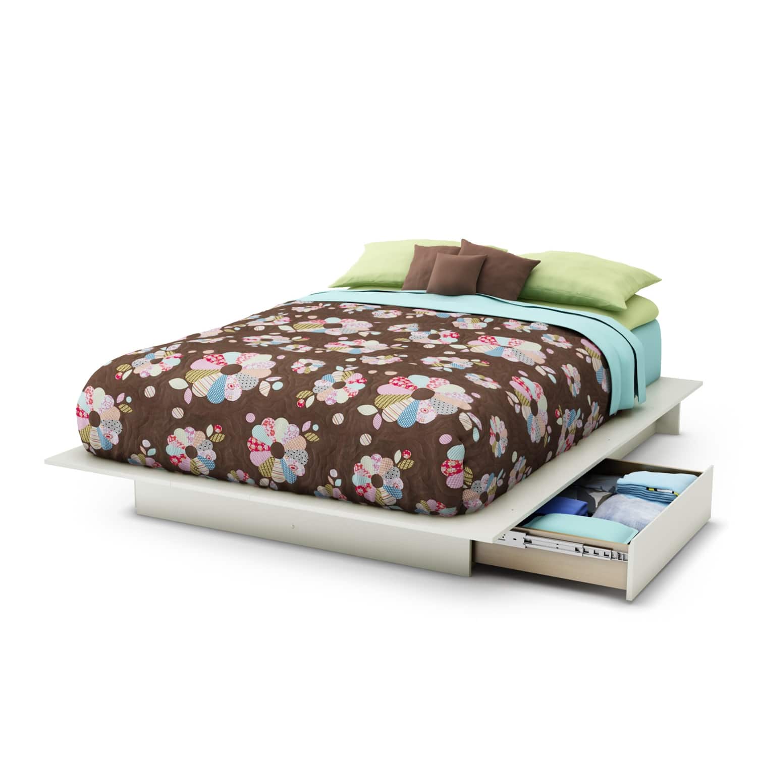 Hivvago - Queen size Modern Platform Bed with 2 Storage Drawers - White