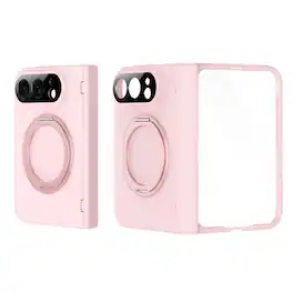 Dteck - Kickstand Case for Apple iPhone Duo with Screen Protector Hinge Protection Wireless Charging Shock-absorbent PC Cover - Pink